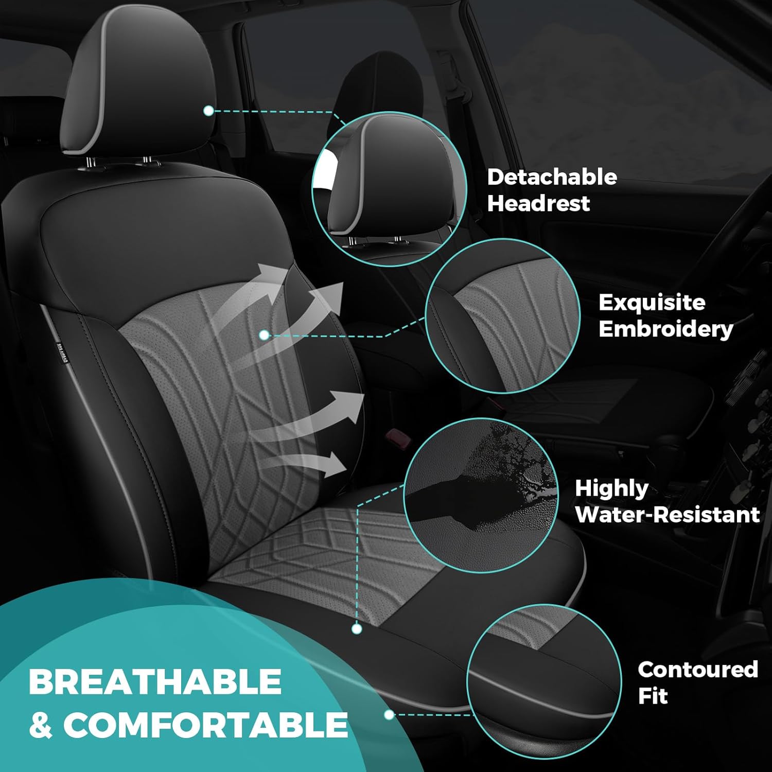 for Subaru Forester Seat Covers 5 Sets, Custom Fit for Subaru Forester 2014 2015 2016 2017 2018, Waterproof Faux Leather Seat Covers BlackGrey