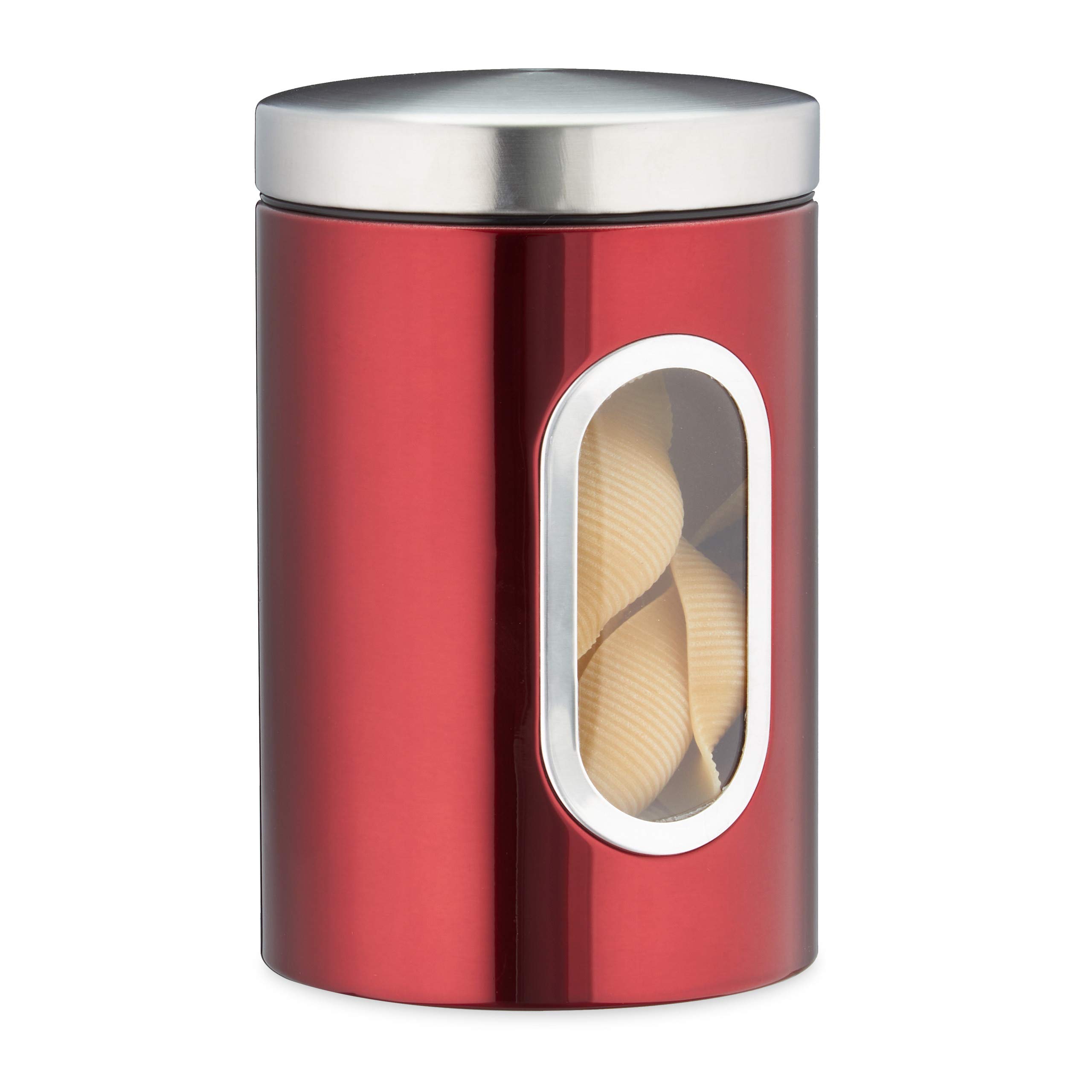 Relaxdays Vorratsdose, Deckel, Sichtfenster, 1,4 L, für Kaffee, Mehl, Pasta, Aufbewahrungsdose Küche, Metall, Farbwahl