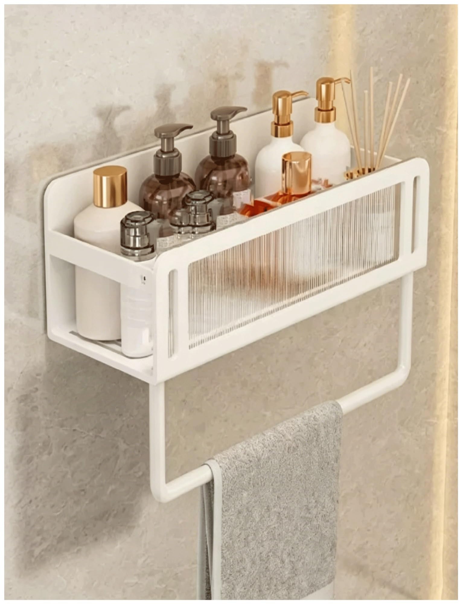 Support de douche adhésif mural sans perceuse 20x10x8cm pour rangement cuisine et salon