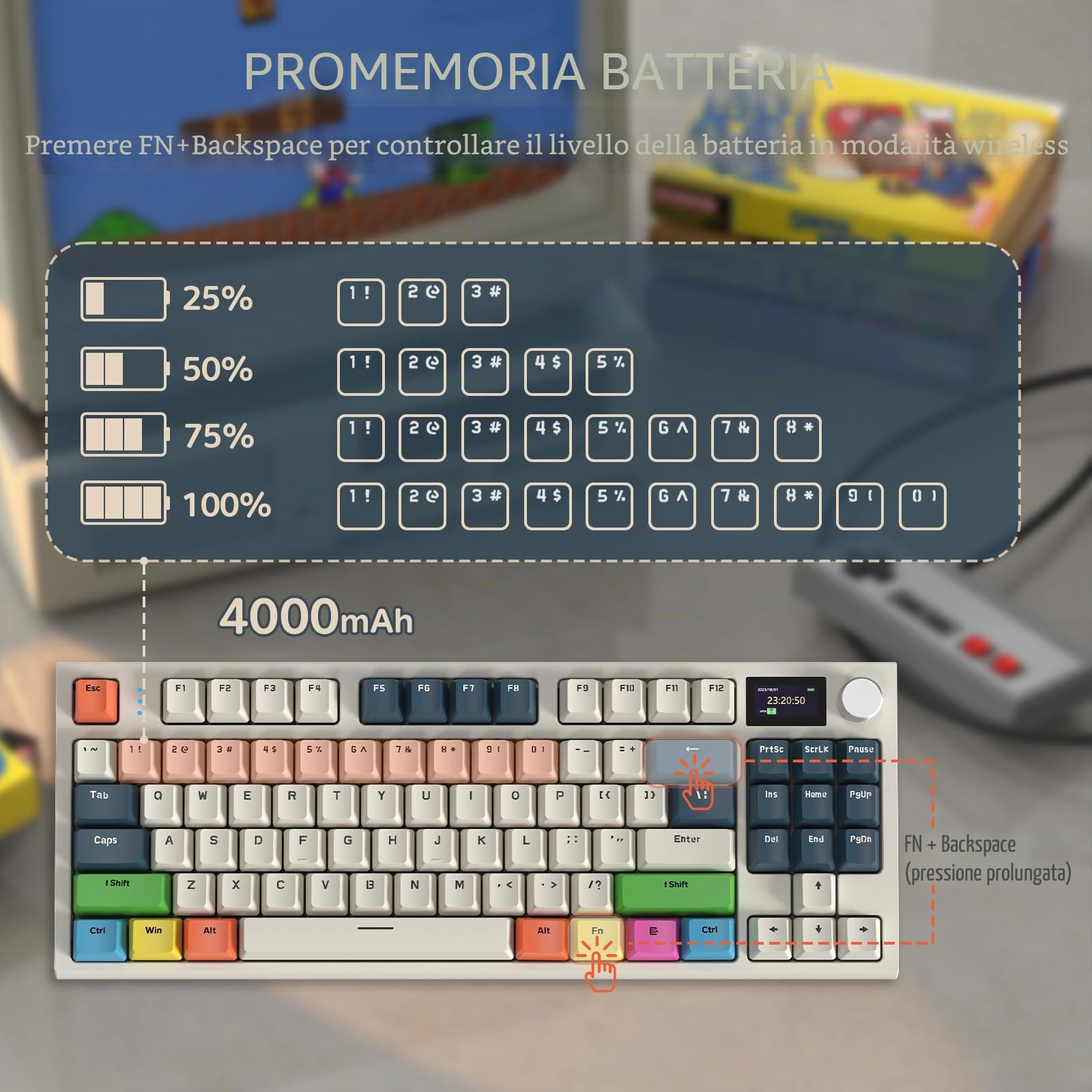 VGN GAMEPOWER x ATTACK SHARK K86 Tastiera Meccanica Wireless, Apex Pro TKL Gasket Tastiera Gaming RGB 75%, 2.4G/Bluetooth/USB-C con Schermo TFT, Manopola, Hot Swappable Interruttore Lineare, PC/MAC