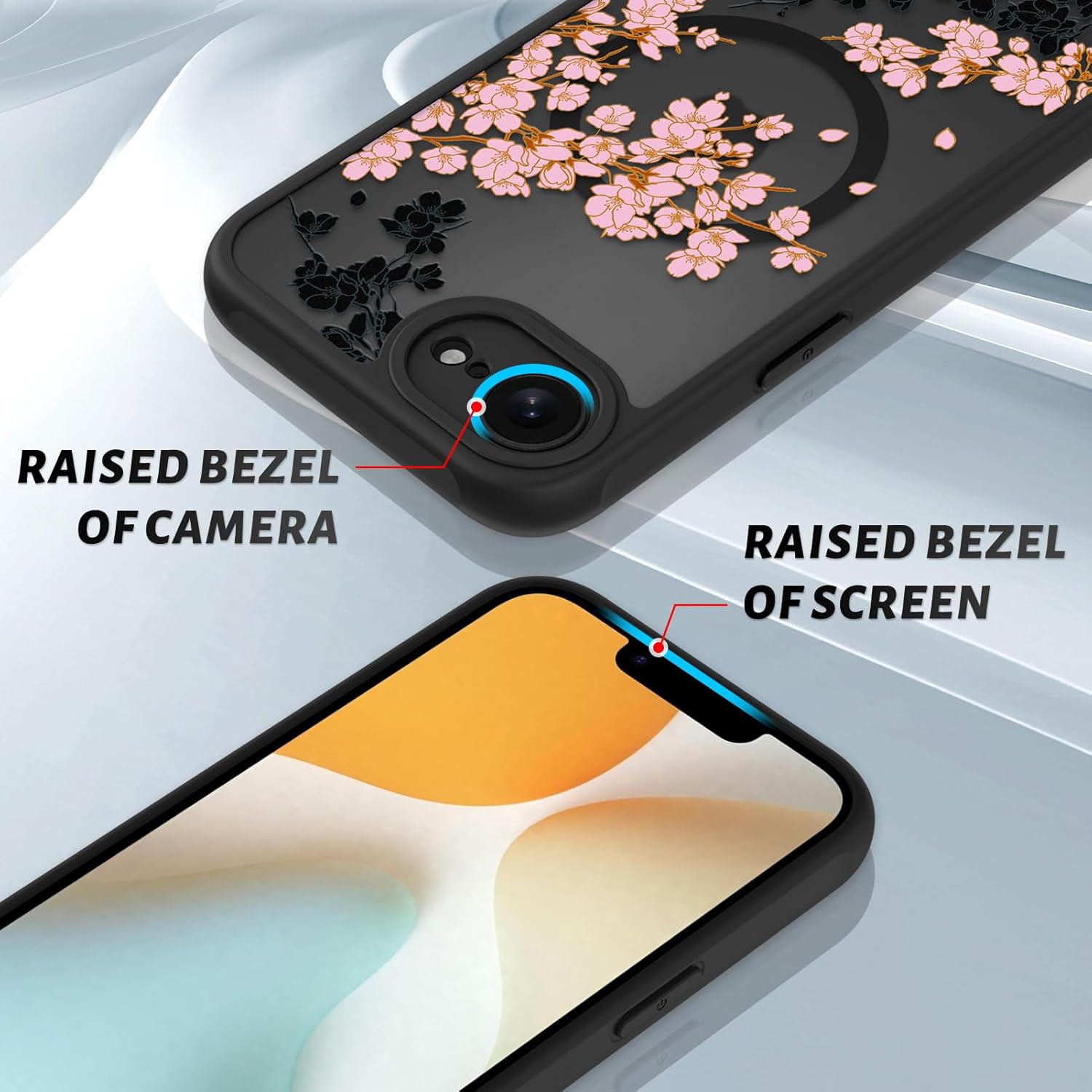 OOK Case for iPhone 16e 2025 (Compatible with MagSafe) Floral Flowers Design Phone Cover Soft TPU + Hard PC Anti-Scratch Shockproof Magnetic Case for Women - Pink - Image 3