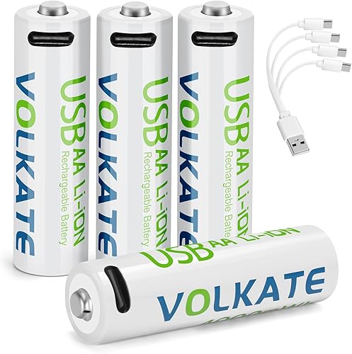 Baterías AA recargables USB de 4000 mWh, paquete de 4 baterías de litio de alta capacidad de 1.5 V tamaño AA con cable de carga, para cámara Blink