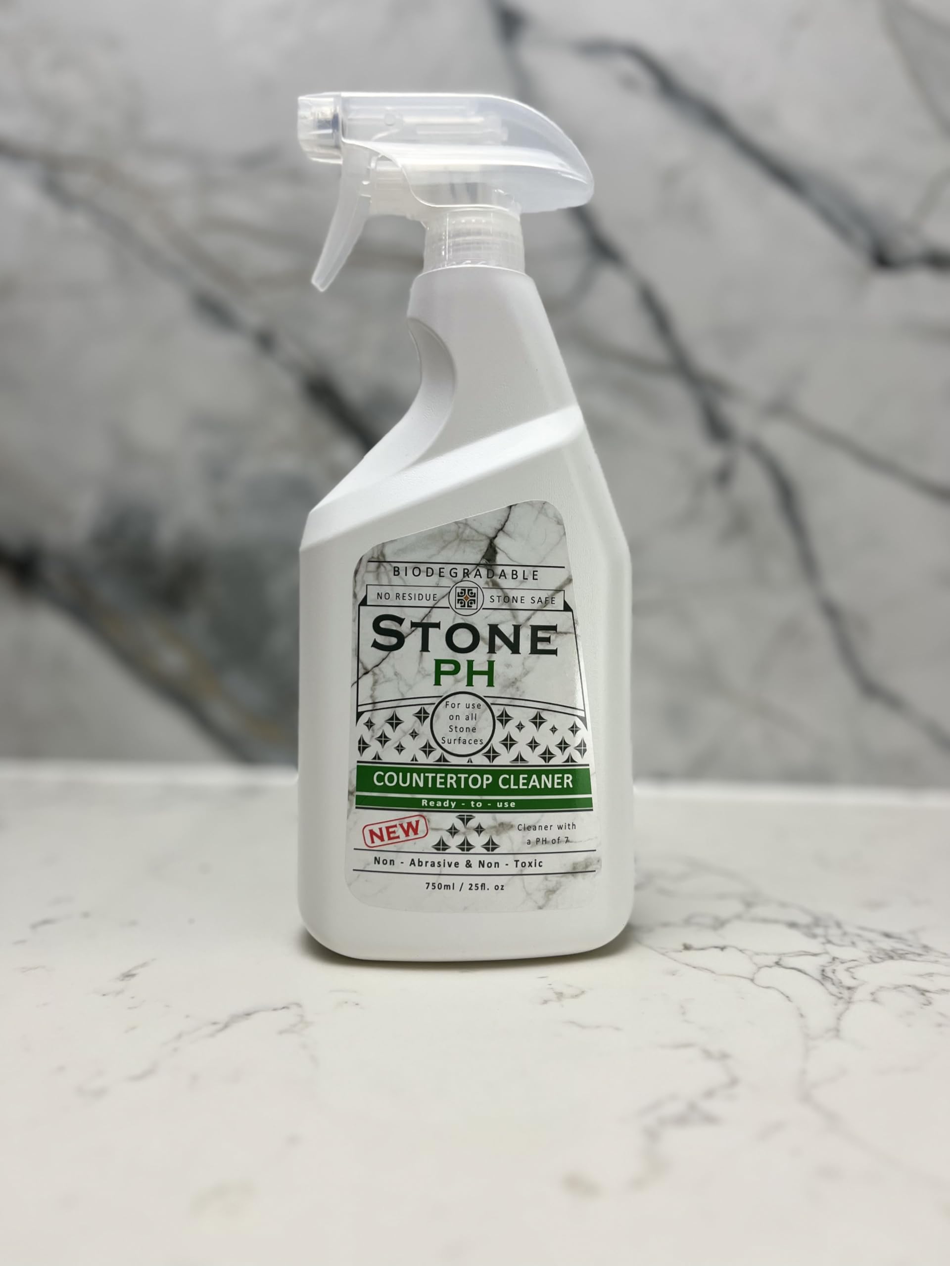 Limpiador de encimeras neutro para superficies de limpieza de cocina y hogar: seguro, verde, aerosol, mármol, granito, cuarzo, travertino, no abrasivo y no tóxico, biodegradable, limón (25