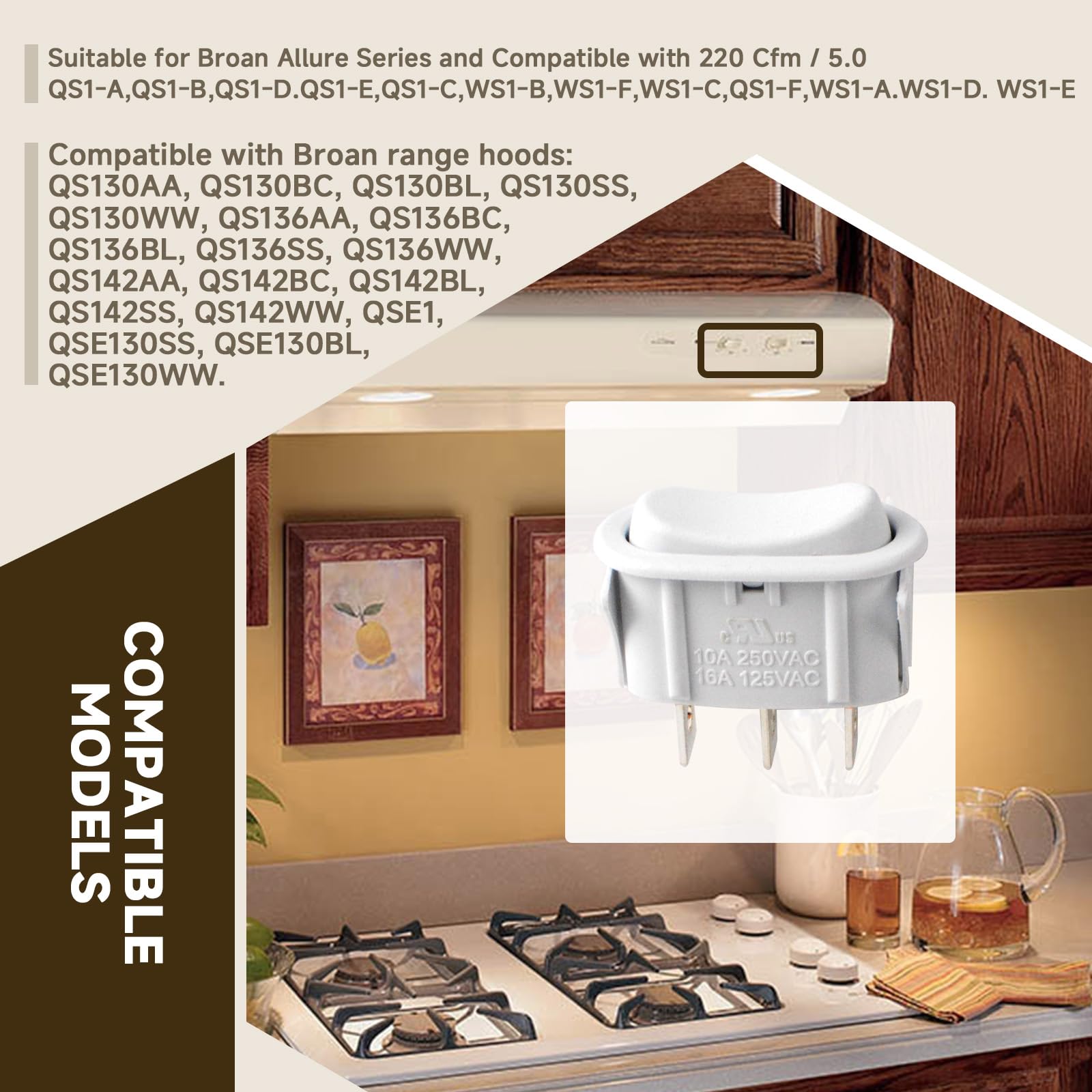 (2 piezas) SR561116 interruptor de campana extractora para campanas Broan y NuTone Compatible con R561116 1173057 R56116 3