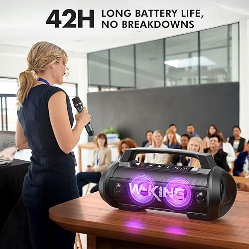 Miniatura 5 de W-KING Altavoz Bluetooth portátil con micrófono inalámbrico, 120 W pico 70 W RMS altavoces impermeables con subwoofer altavoces para exteriores