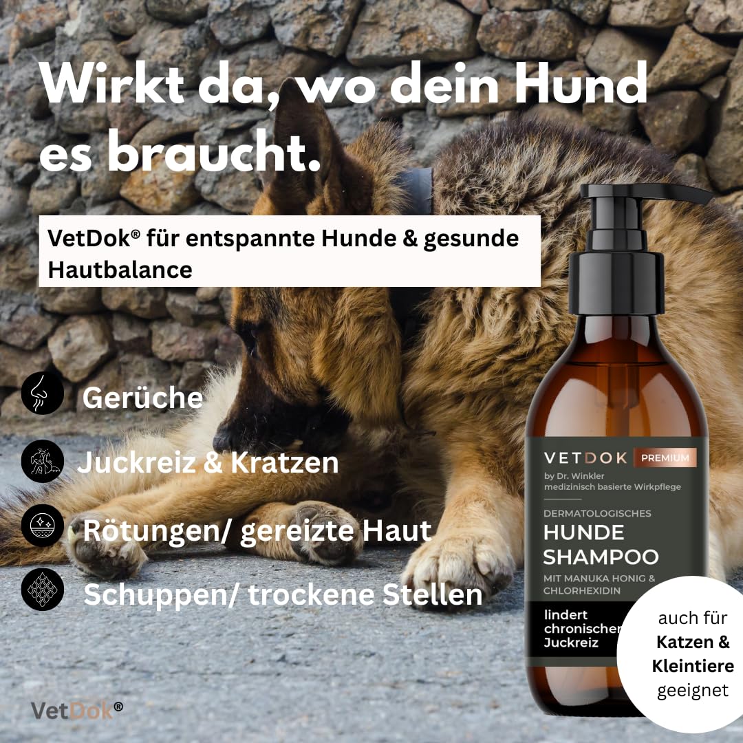 by Dr. Winkler dermatologisches Hundeshampoo – Fellpflege Hund mit Manuka-Honig & Chlorhexidin – für alle Hunderassen, Welpen & speziell Allergiker – 250ml