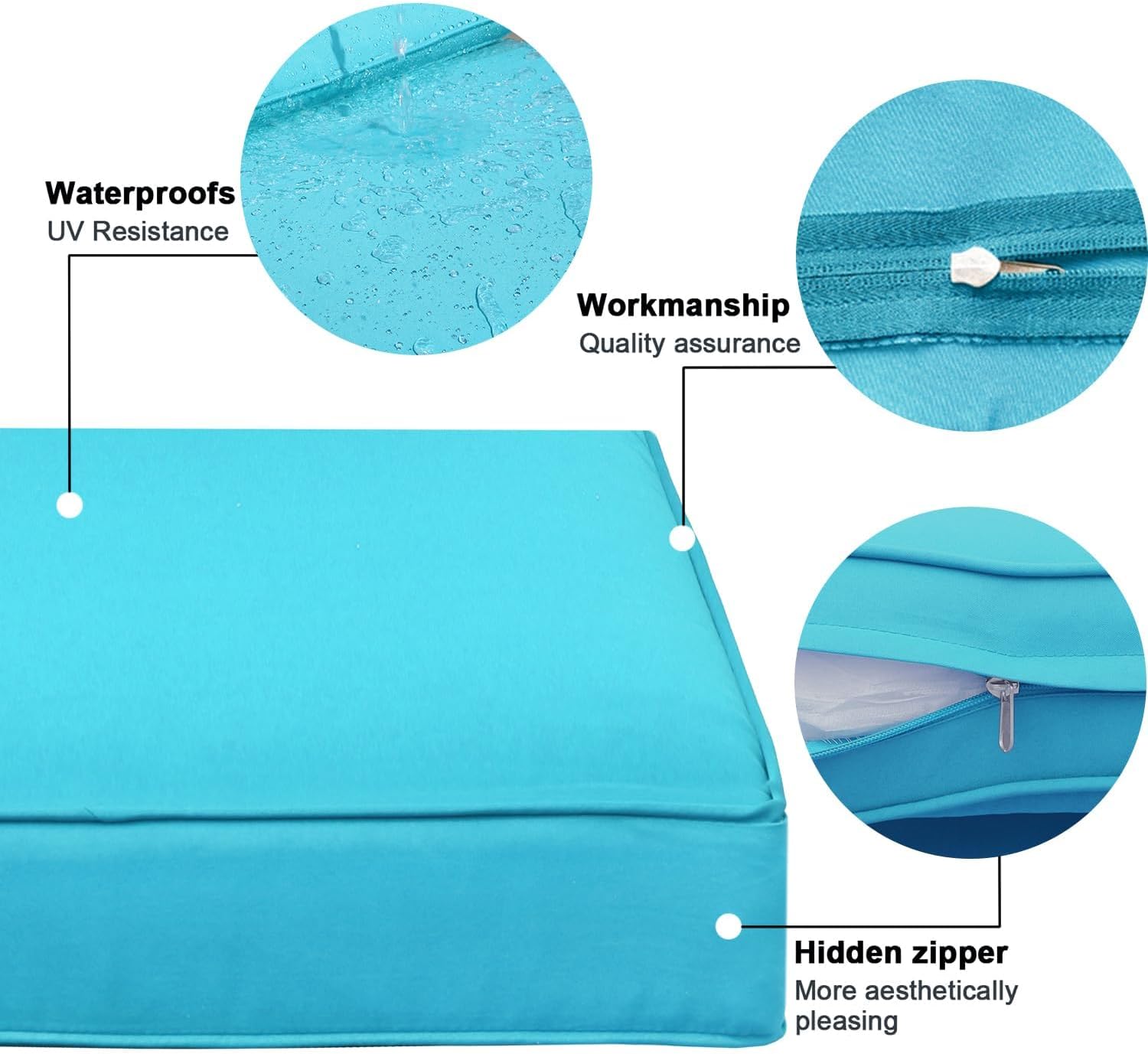 Outdoor Cushion Covers 4 Pack Waterproof&Fade Resistant Zipper Patio Furniture Cushion Covers for Couch,Sofa,Chair (Replacement Covers Only) (Cyan, 19×19×3)