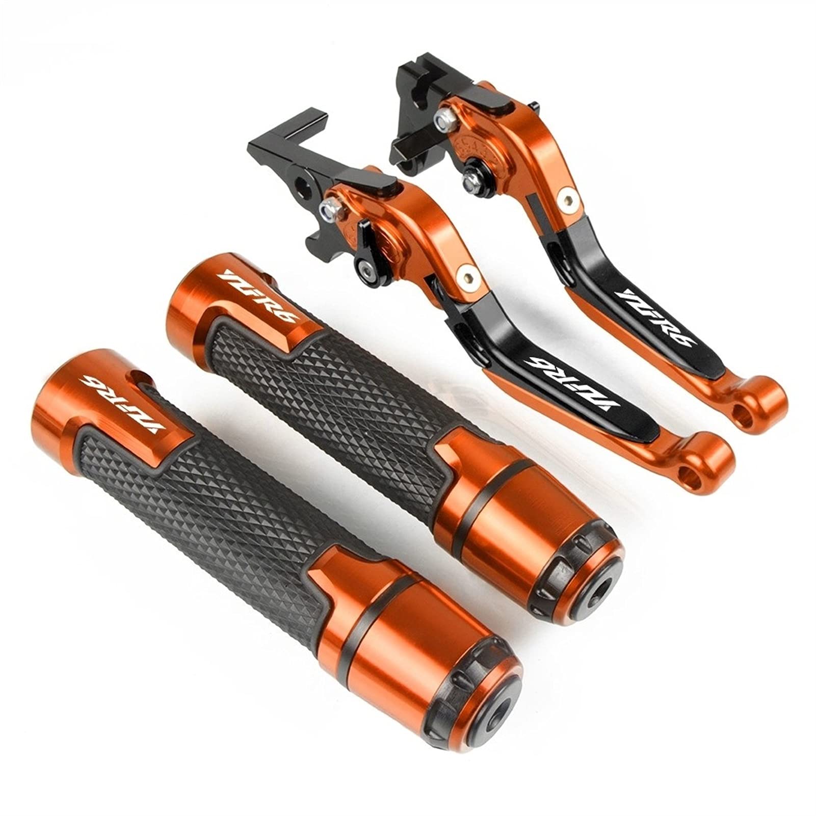 Manetas ajustables CNC Yamaha YZF R6 tacto premium con puños de manillar naranja