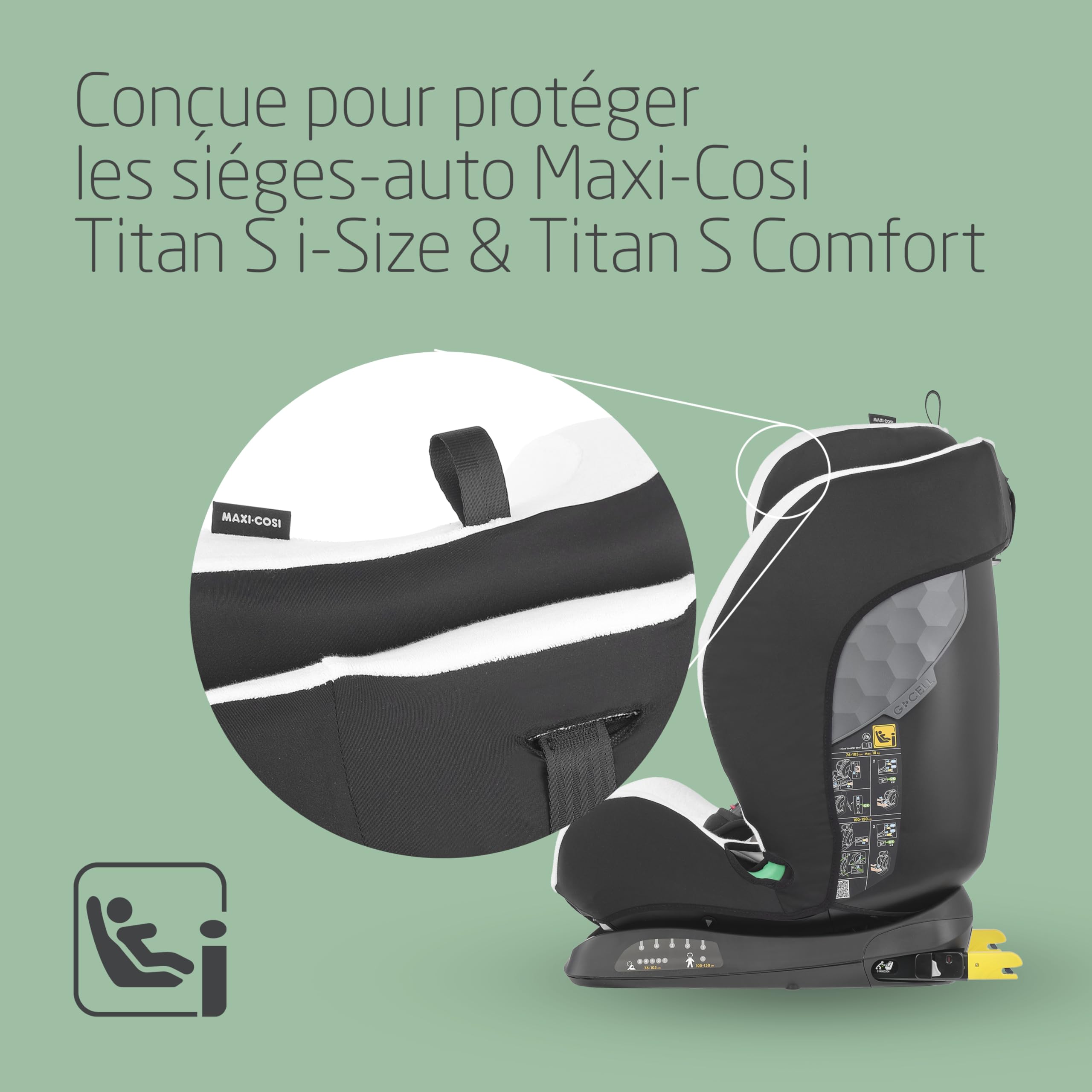 Maxi-Cosi Housse de Siège-auto en Coton Biologique pour Titan S i-Size & Titan S Comfort, Matériaux Doux, Respirants et Absorbant L'humidité, Lavable en Machine, Natural White