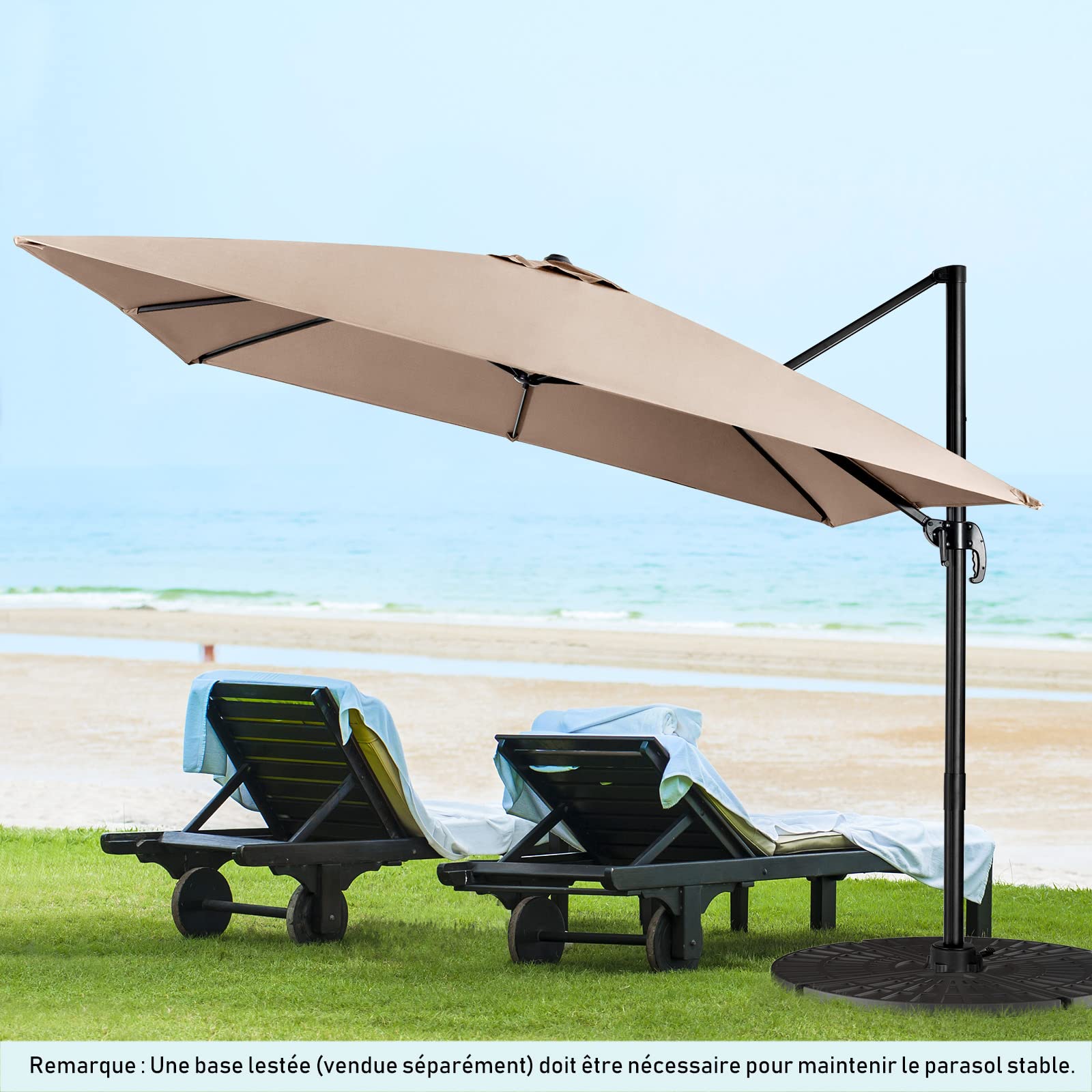 GOPLUS Parasol de Jardin Exterieur, Parasol Déporté 3x3M, avec Toile Inclinable à Double Couche, Manivelle, 8 Baleines, Rotation à 360°, Anti-UV, pour Balcon Terrasse Patio, Café