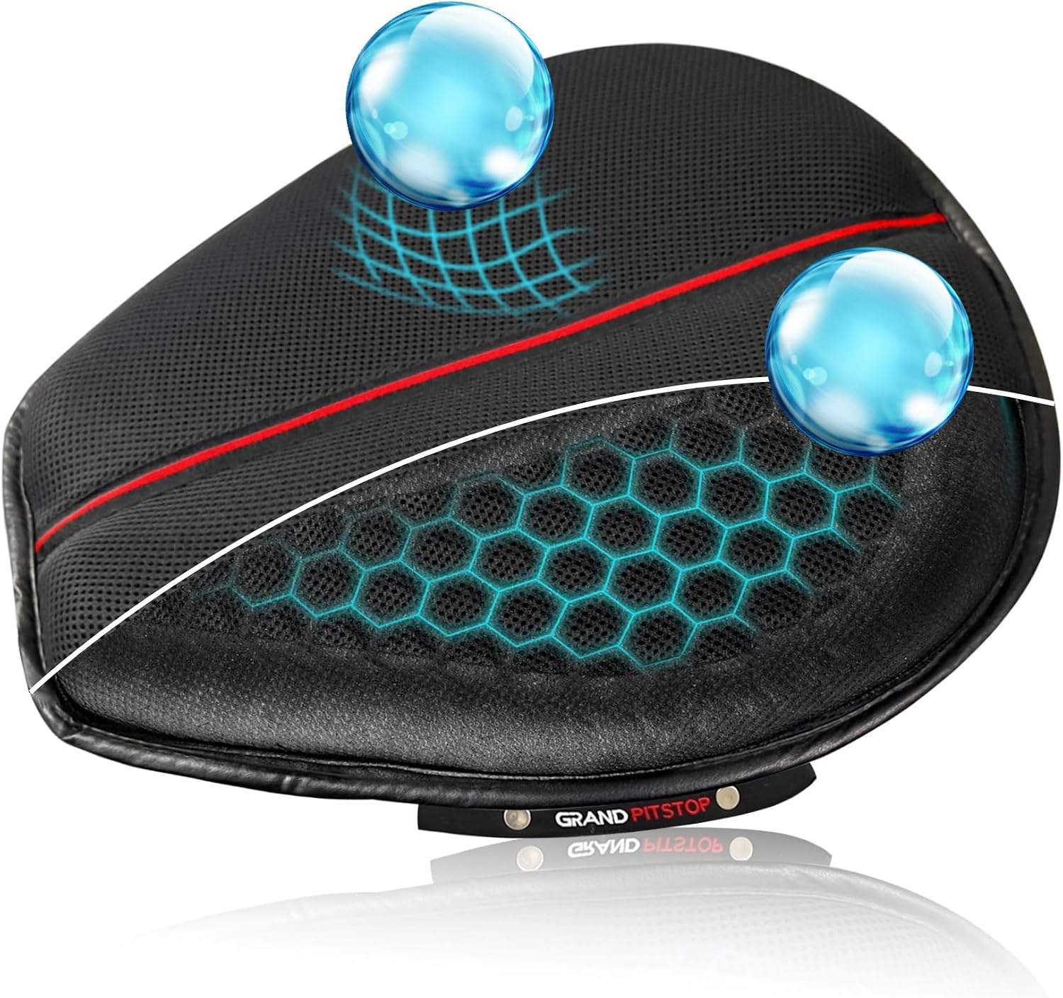 GRAND PITSTOP Motorcycle Gel Seat Cushion with Cover, 3D Honeycomb Gel Seat Pad, Breathable Pressure Relief Comfort for Long Rides, Universal Fit for Cruiser, Touring & Commuter Bikes