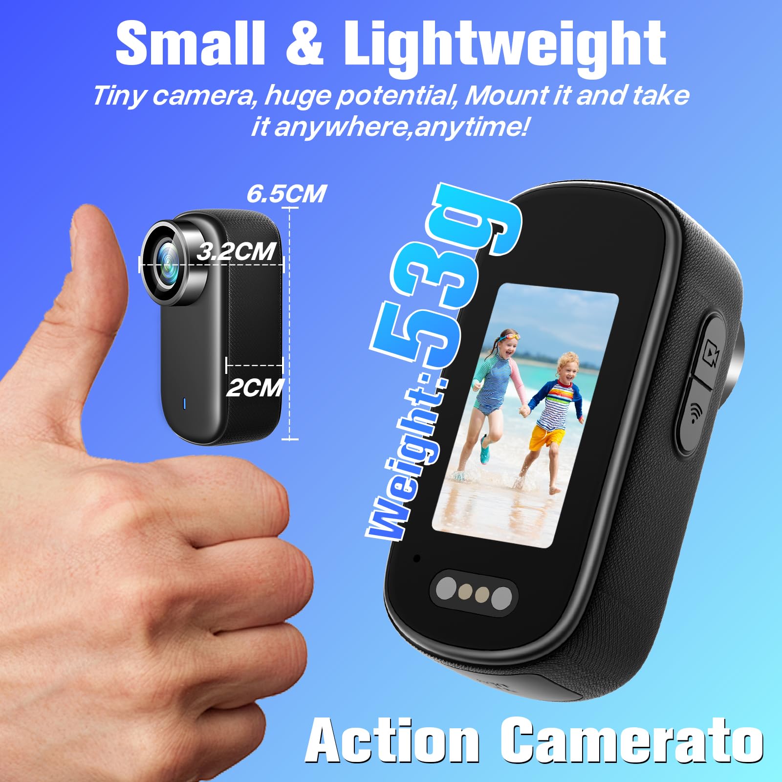 Action Cam 4K WiFi, mini videocamera per casco 150° e display da | 1000 mAh 3 ore di registrazione, magnete e accessori, app Viidure, IP65, registrazione verticale 2K durante la ricarica