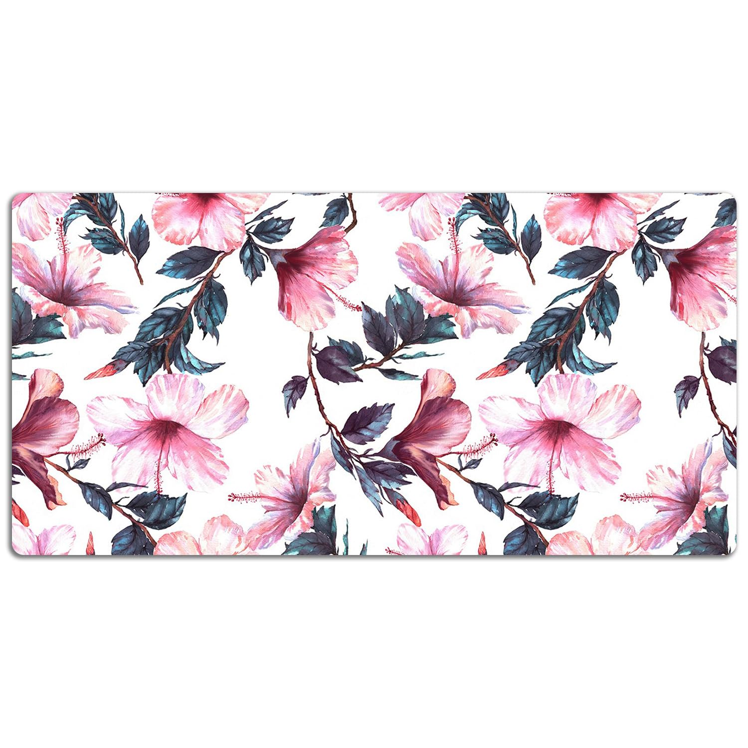 Sottomano da Scrivania 120x60 cm Antiscivolo per Ufficio e Casa Facile da Pulire Impermeabile Superficie Protettiva Protezione e Decorazione in Vinile PVC - fiori di ibisco
