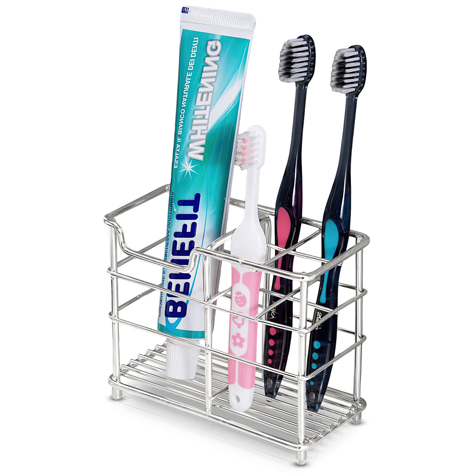Oasiteege Support de brosse à dents électrique pour salle de bain, organisateur de dentifrice en acier inoxydable, tasse de rangement pour douche, plateau de brossage des dents pour évier de comptoir