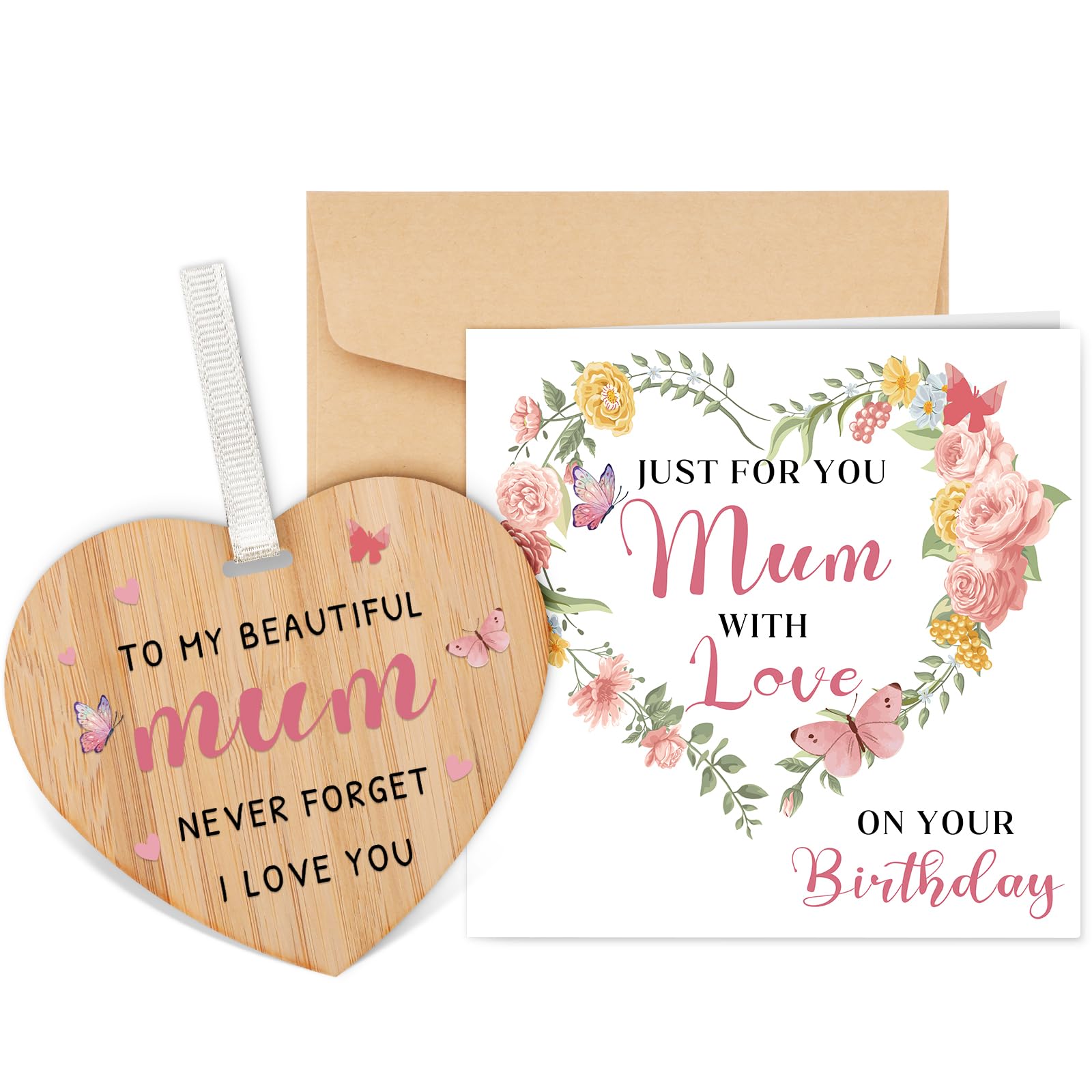 Tulolvae Mum Birthday Card, Wooden Heart Happy Birthday Greeting Cards Gifts for Mother, Birthday Love Cards Presents for Mummy from Daughter Son Children — image 1