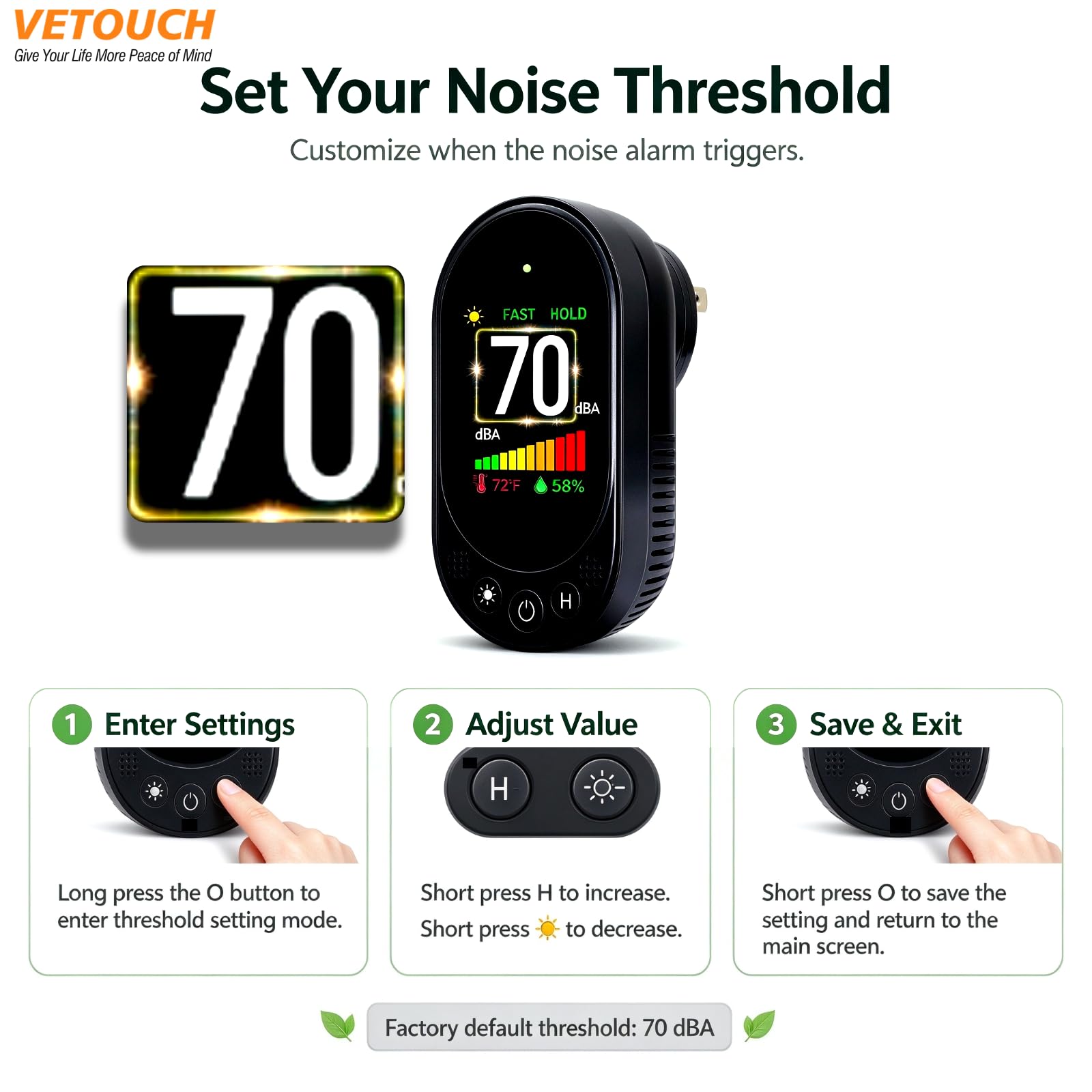 Decibel Meter, Plug-in Sound Level Meter, 3-in-1 Sound Decibel Meter & Noise Decibel Meter, Decibel Meter Sound Level Reader for Wall, Apartment, Classroom, RV & Home, 30-130dBA — Amazon image 6