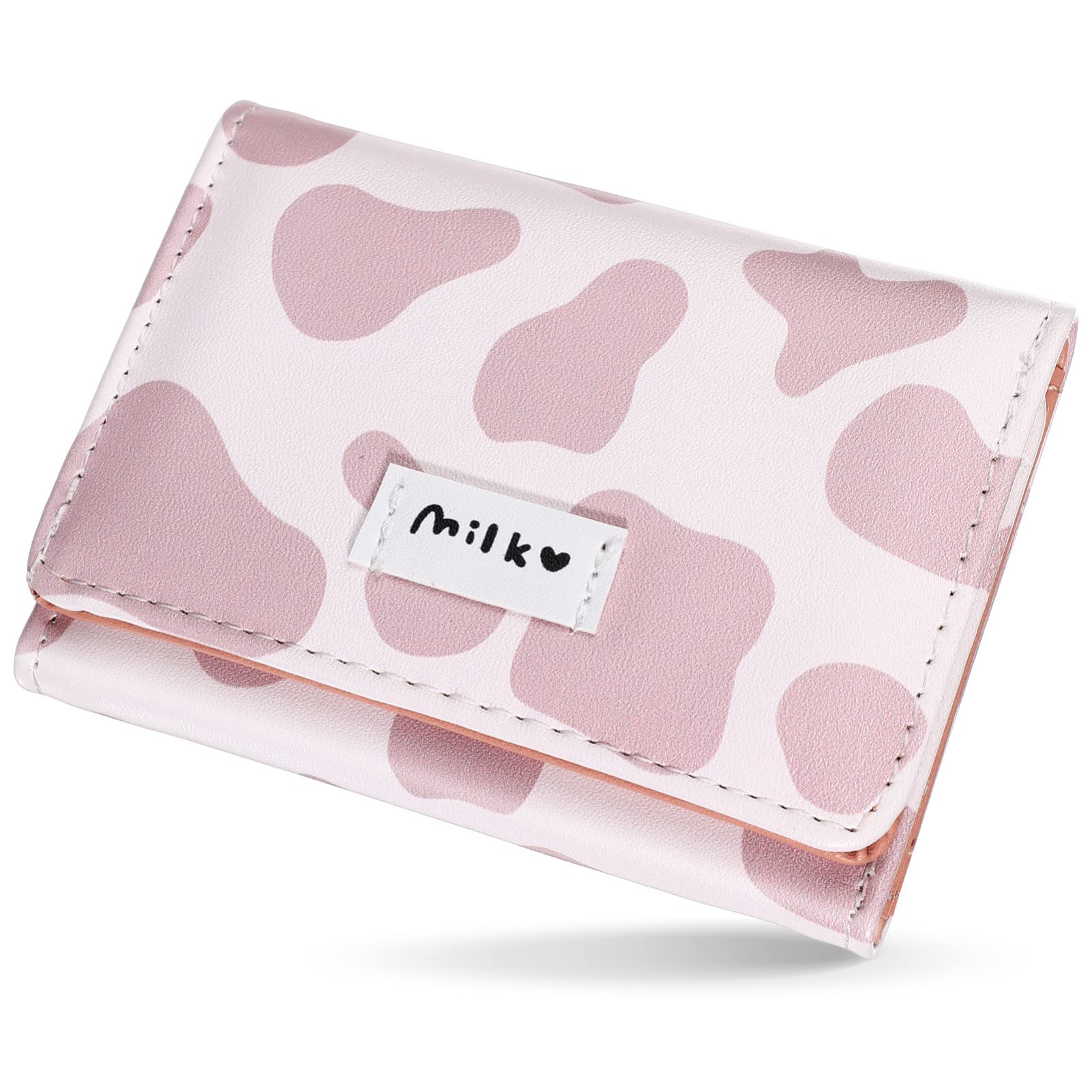 TENDYCOCOCow Wallet Cow Print Purse Tri-Folded Wallet PU Credit Card Holder, Pink, 10.7X8.3CM, Centimeter
