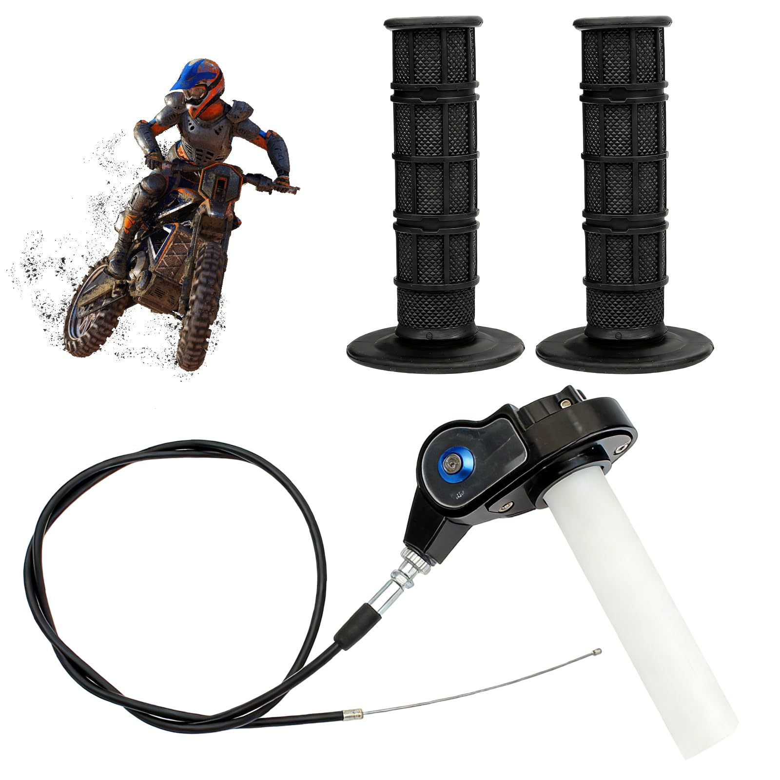 Manopole Dell'acceleratore: Impugnatura per Gas Rapido, Manopole Del Manubrio, Con Cavo Dell'acceleratore, Compatibile Con Moto Da Cross, Pitbike, Quad E Atv 50cc-250cc (Nero)