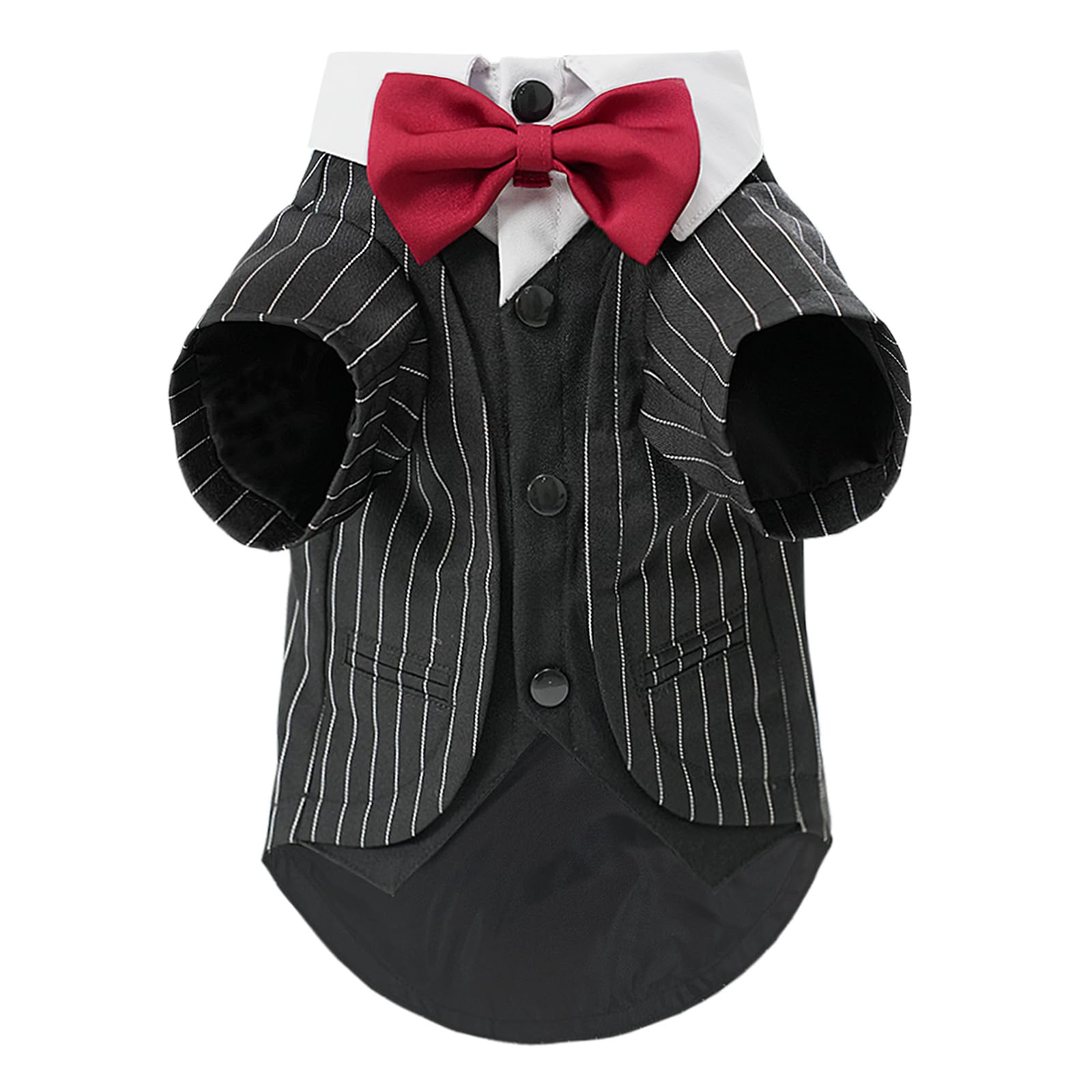 Dog Tuxedo Suit, Formal Dog Shirt Costume Wedding Attire with Black Bow Tie, Pet Outfit for Small Dogs Cats (Black Stripe&Red Tie, Large(13-17lb))