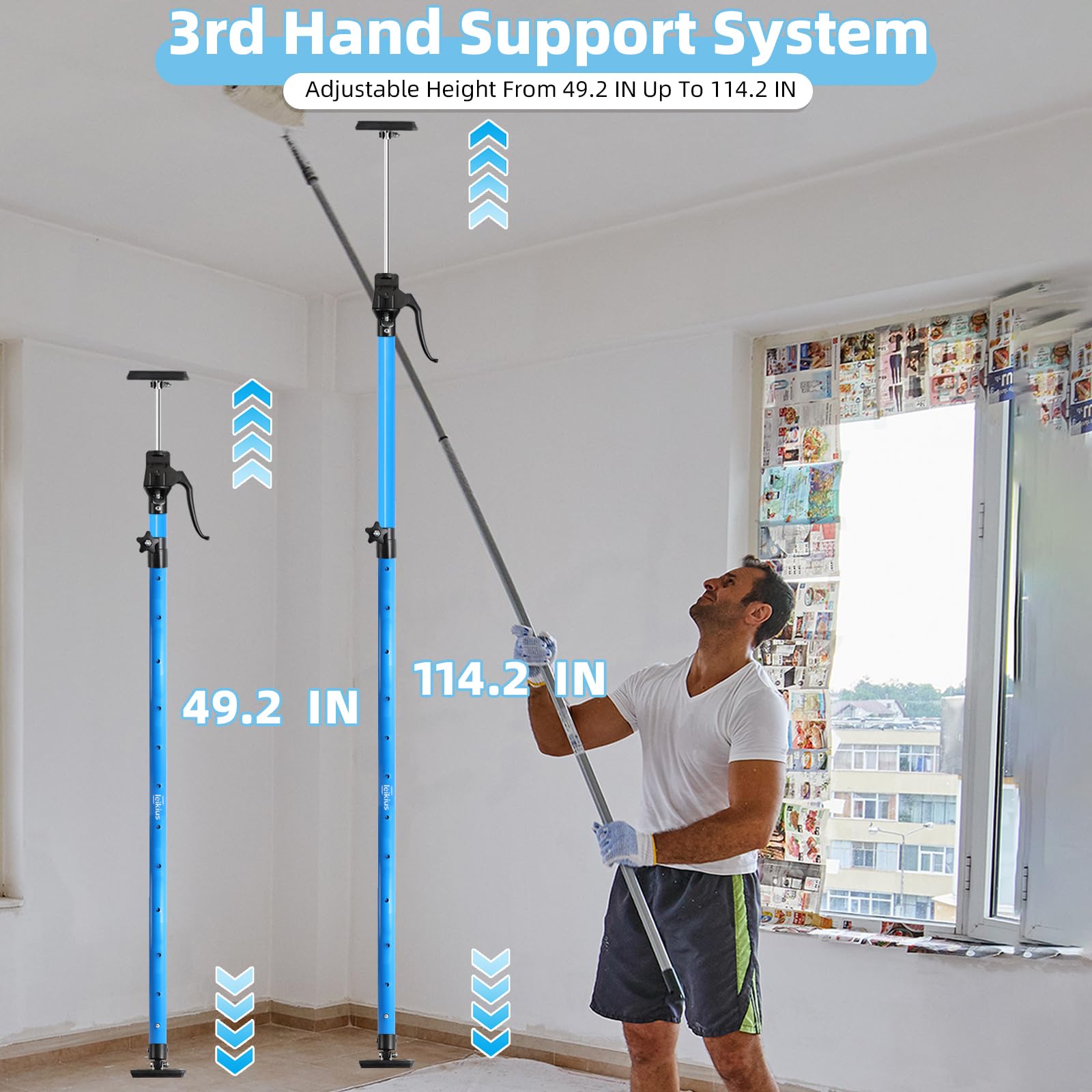 Cabinet Jacks for Installing Cabinets, Heavy Duty Third Hand Support Pole,Drywall Jack,Premium Dust Barrier Pole,Telescopic Adjustable Support Pole For Celling Extend from 49.2 to 114.2 inches 4PC — Amazon image 2
