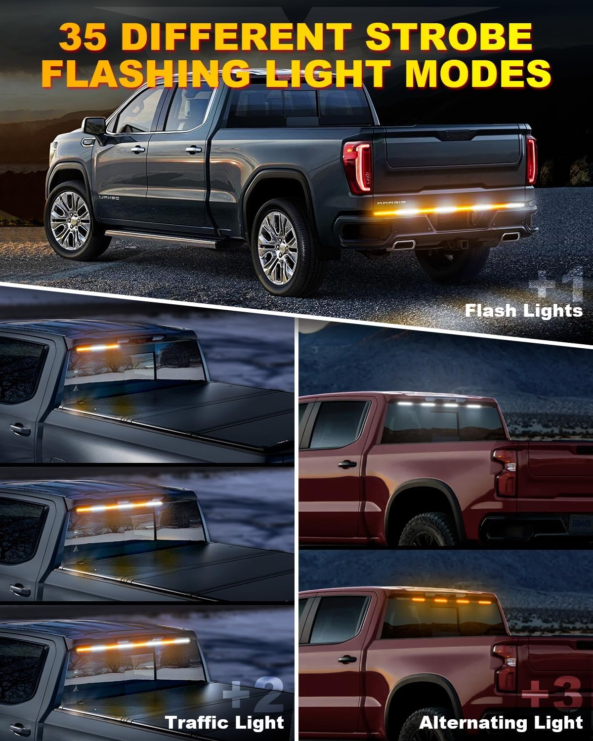 LUMENIX 49" Inch Strobe Light Strips, Back Window | Tailgate White Amber Warning Emergency Flashing Safety Double Row LED Strip Flexible Lights Bar w/Controller for Tow Work Trucks Vehicles SUV - 1PC