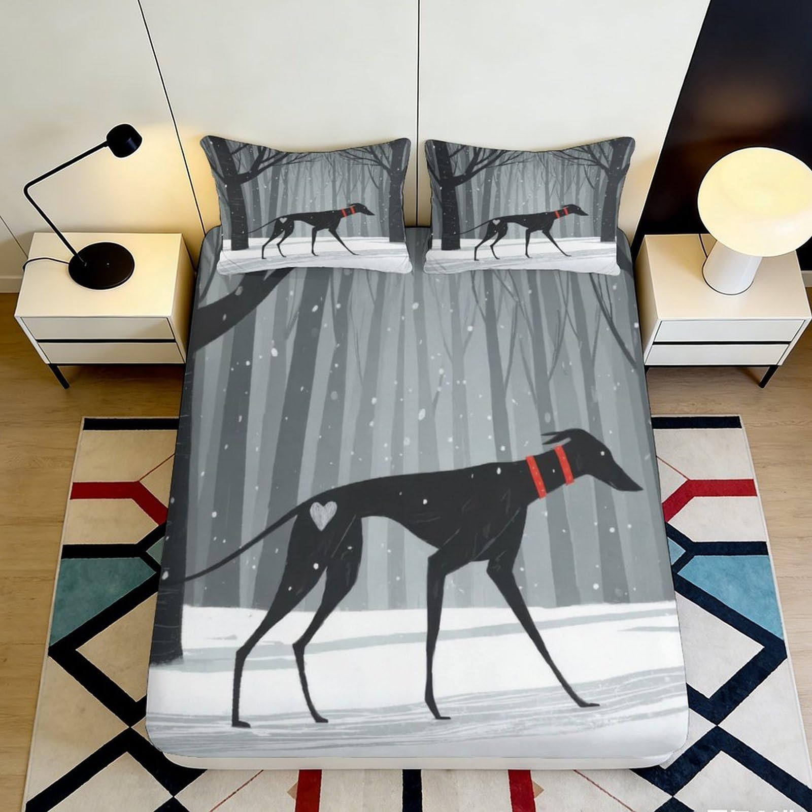 3D Printed Greyhound Fitted Sheet Microfiber Non-Slip Deep Pocket Greyhound Mattress Fitted Cover for Bedroom Bedding 140x200x25cm