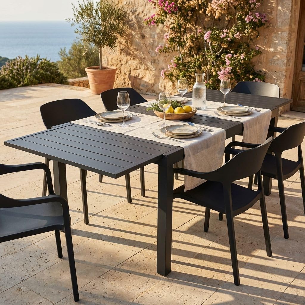 milani home - tavolo da giardino allungabile, alluminio, 10 posti, antracite, piano 160 x 240 cm