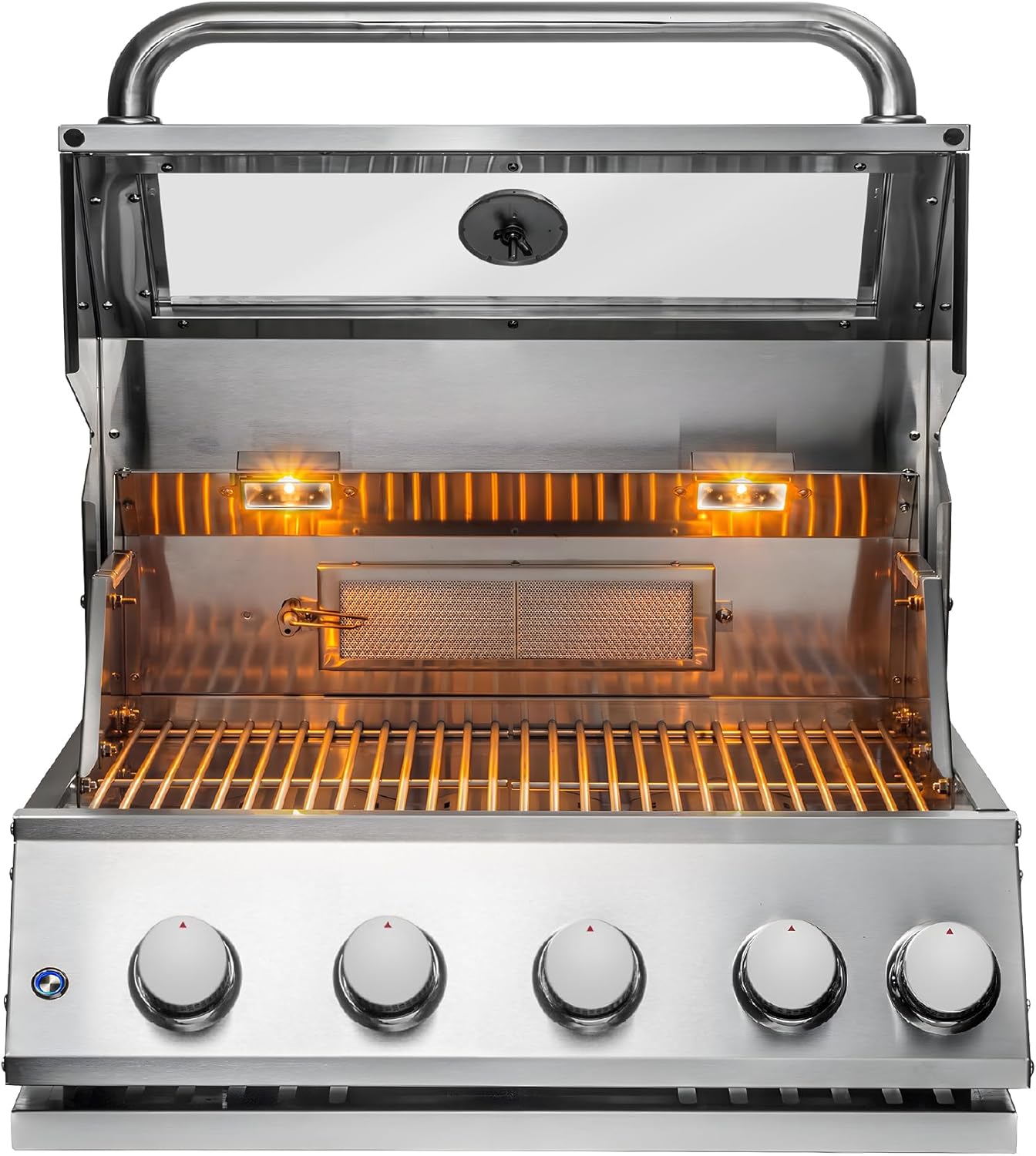 CHALEUR 27" REEF LINE GAS GRILL 4-BURNER + 1 REAR INFRARED Built-In BBQ, 304 Stainless Steel Outdoor Kitchen Grill with Tempered Glass View, Interior Lights, Robust Design for Patio Propane
