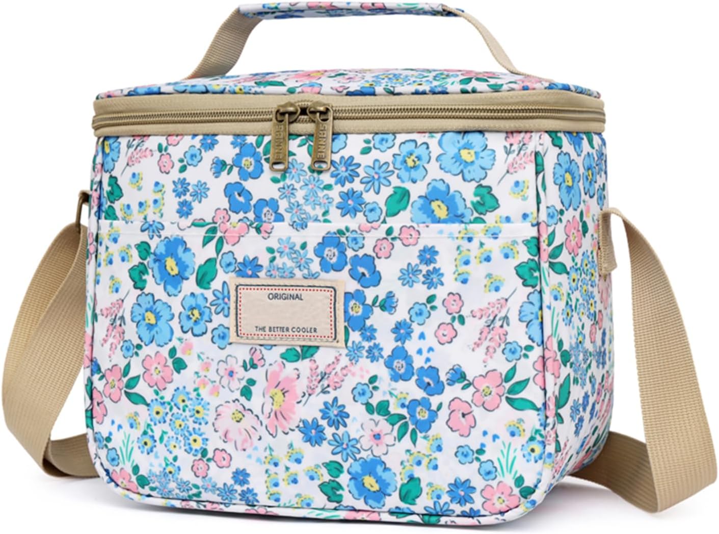 Nanxson Reusable Lunch Tote Bags Insulated Leakproof Lunch Box Cooler Cooling for Adult Men Women for Work/Travel/Picnic/Office (7.5L,B-White Blue Flower)