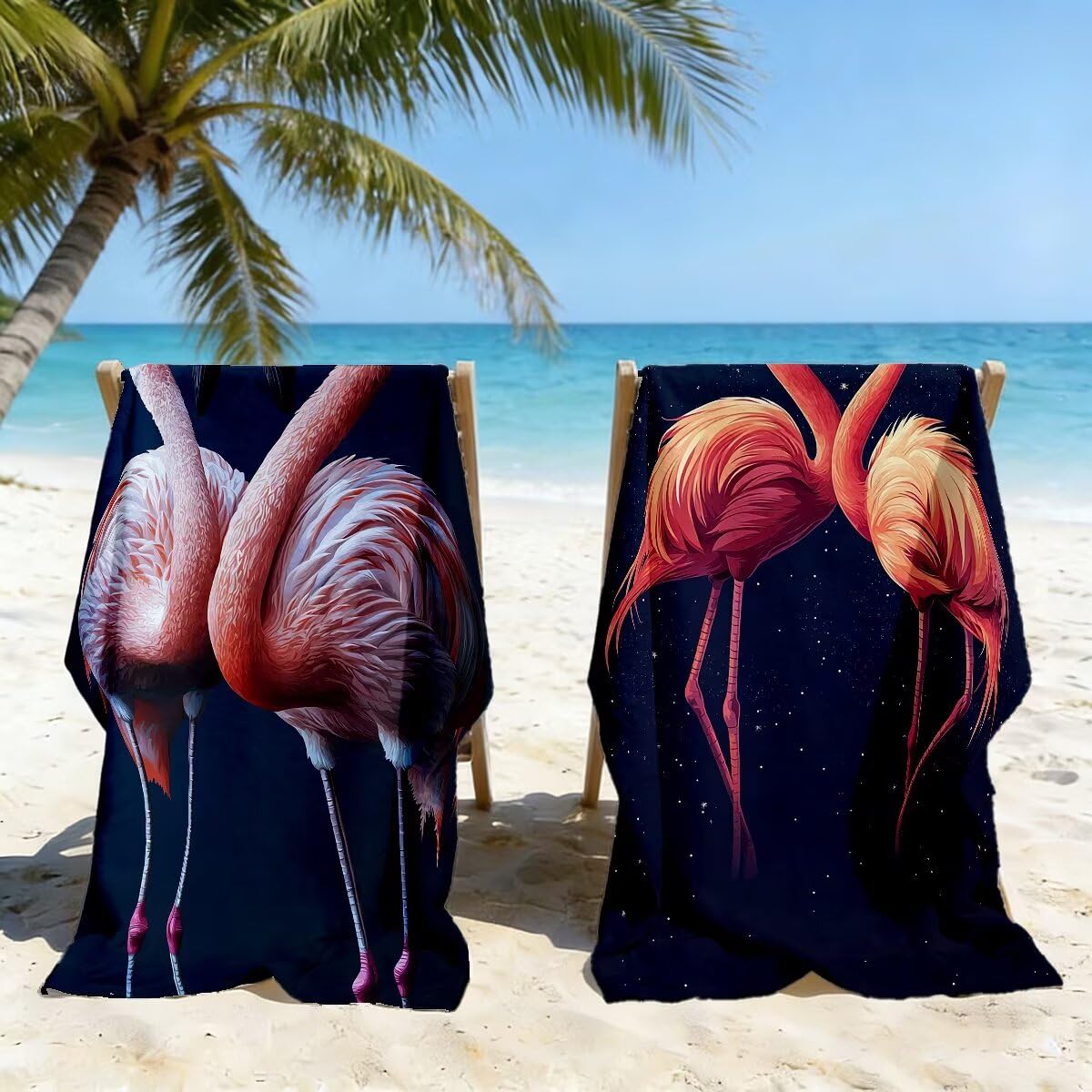 Toalla Playa 80x160 cm, Toalla Gimnasio Microfibra Secado Rapido, Juego de 2 Antiarena Toallas de Playa, Ligera Compacta Toallas Microfibra Grande para Viaje, Regalo Hombre Mujer (flamencos) -4985