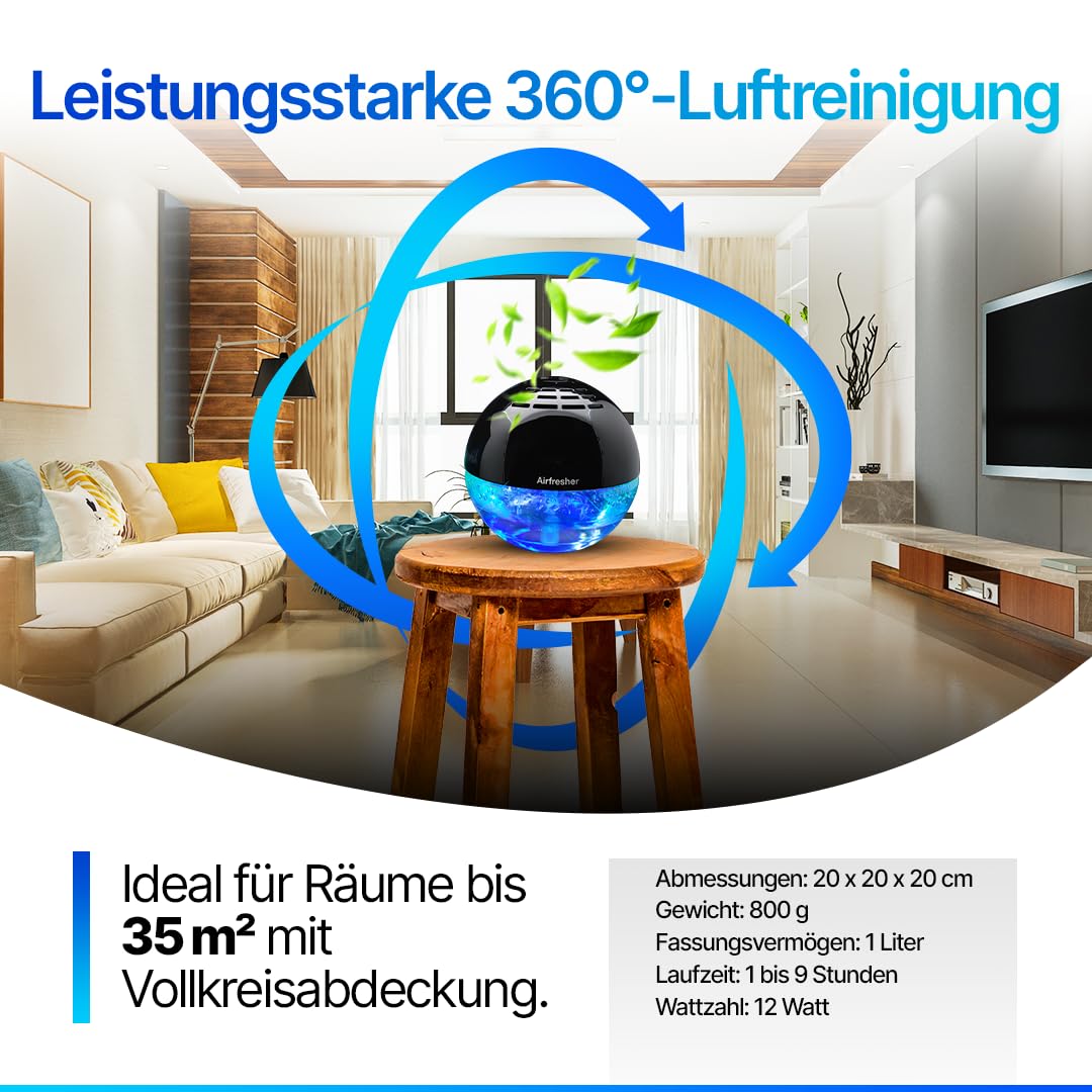 Aspira Home Lufterfrischer mit Ionisator – Duftzerstäuber & Airfresher Bowl inkl. 250 ml Aloe-Vera-Duft – Ohne Farbstoffe – Für frische Raumluft