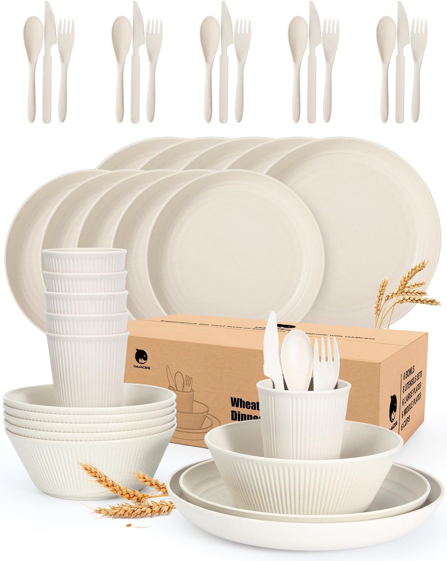 Amazon.com | Supernal 32pcs Wheat Straw Dinnerware Sets,Plastic Plates ...