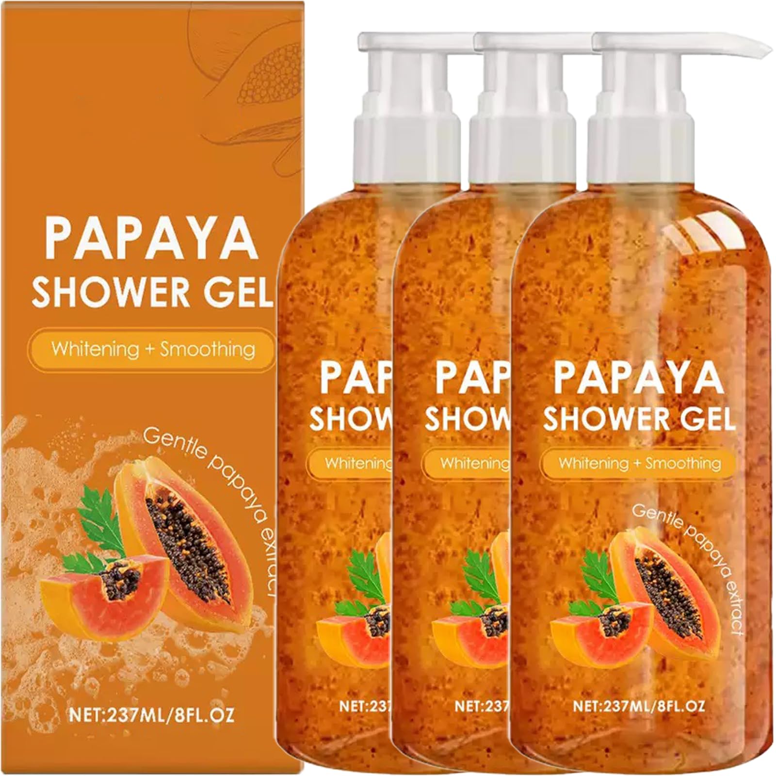Papaya żel pod prysznic, peelingujący papaja, wygładzający, peelingujący, pielęgnujący i nawilżający, głęboko oczyszczający i rozjaśniający żel pod prysznic dla mężczyzn i kobiet, 237 ml (3)