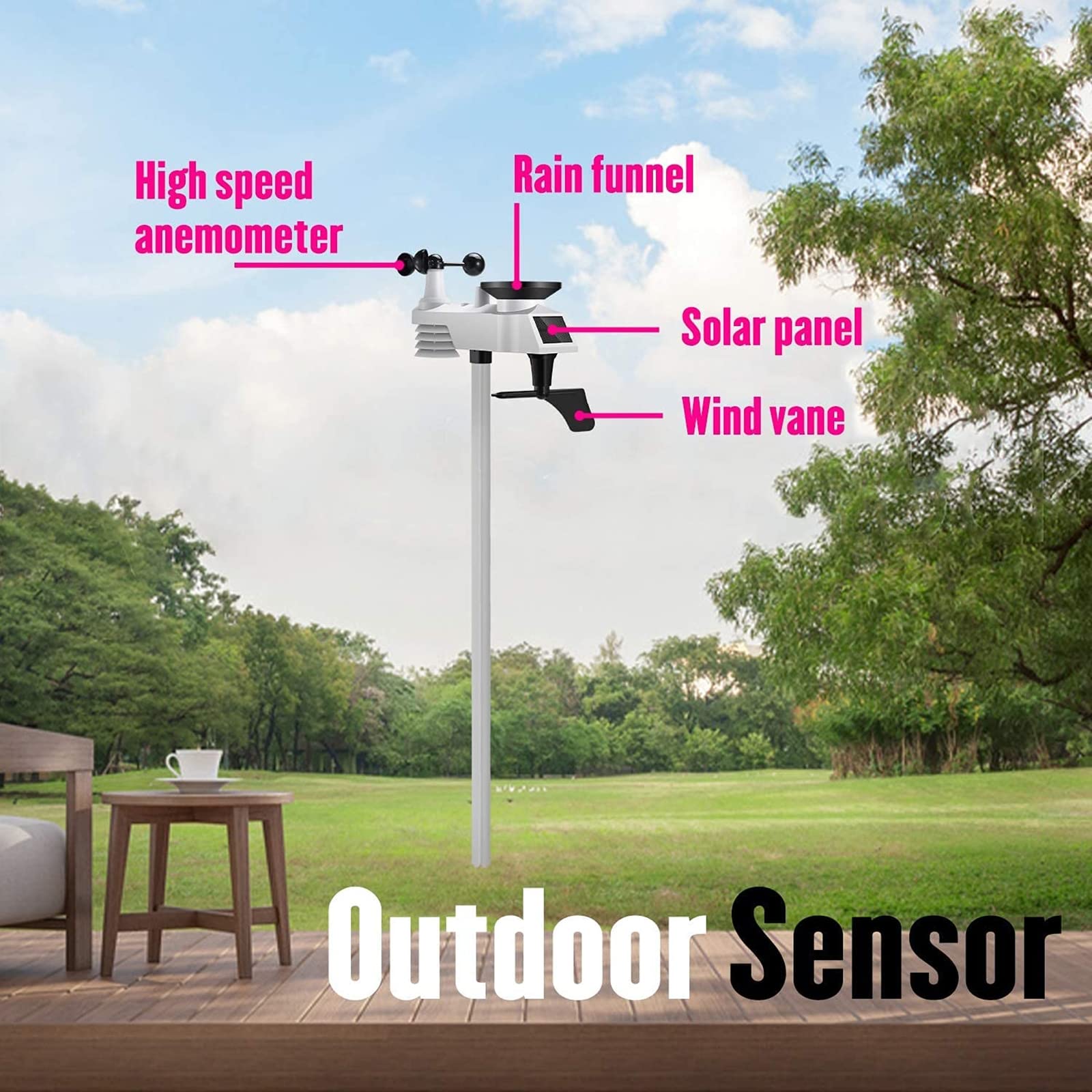 Estación meteorológica doméstica conectada a Wi-Fi para Temperatura, Humedad, Velocidad/dirección del Viento y precipitaciones