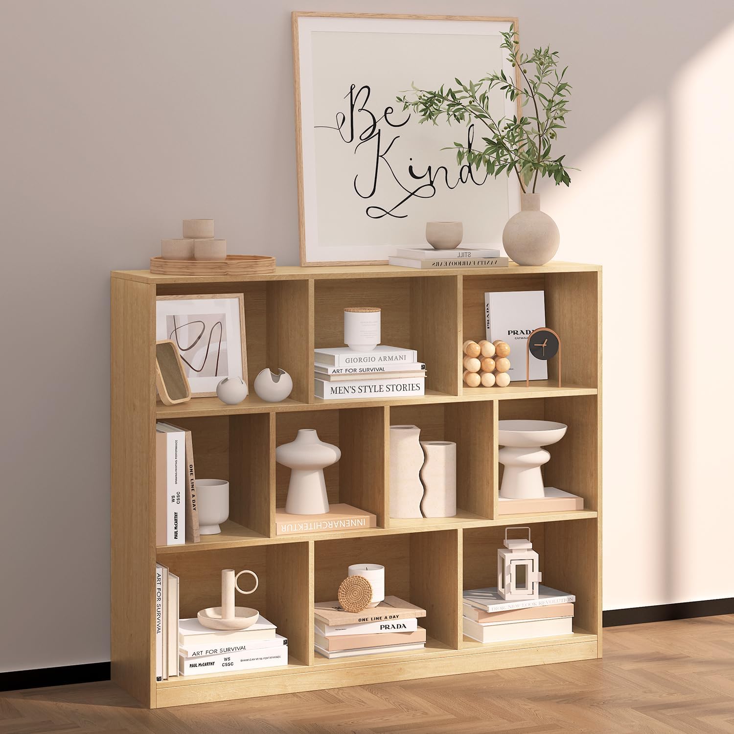 NewBeth 10 Cube Bookshelf with Base,Wooden Cube Storage Organizer,Open Shelf Bookcase for Bedroom, Living Room, Office, Study Room