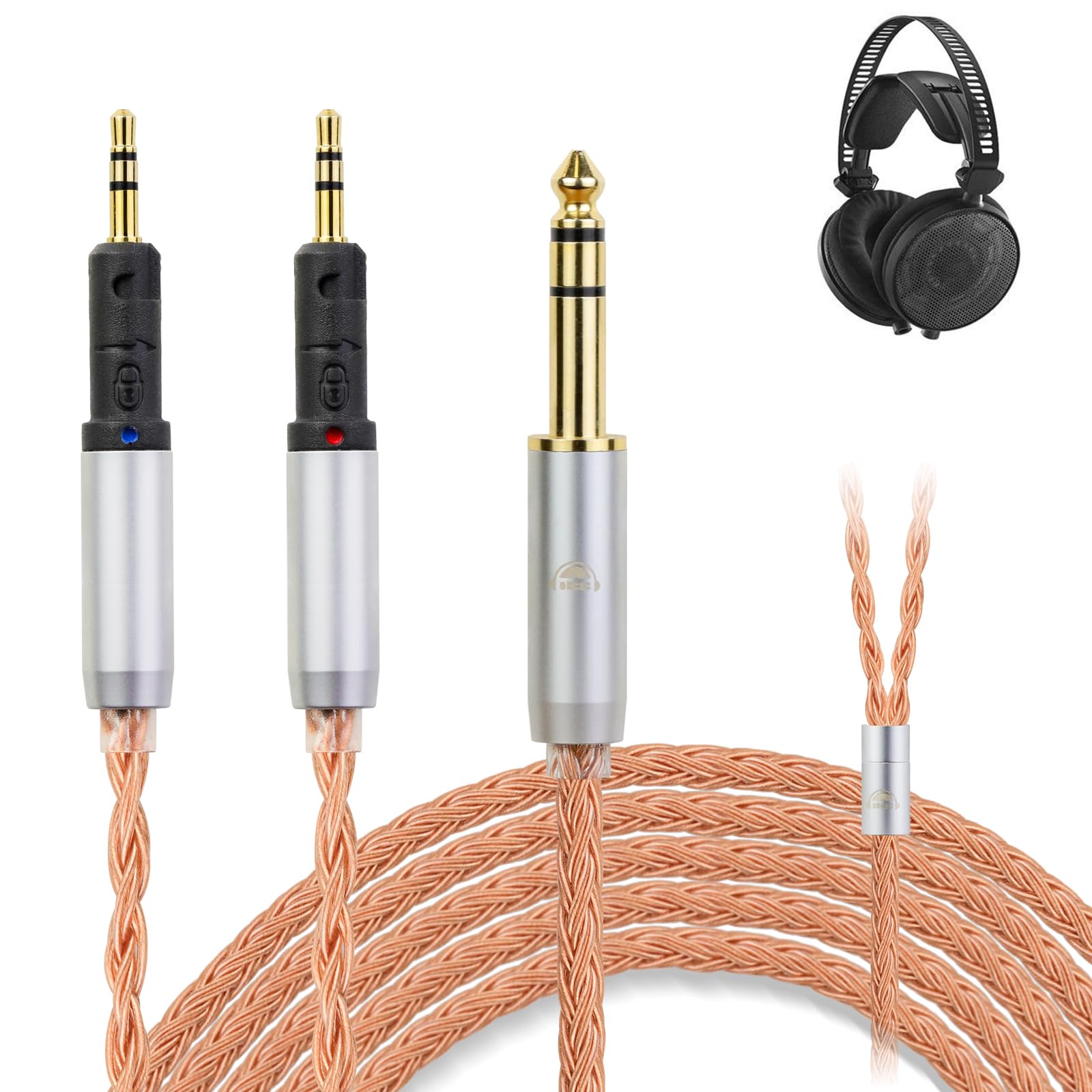okcsc ZT16 R70X R70XA Upgraded Replacement Cable 16 core OFC high Purity Oxygen Free Copper Hand-Woven Cable, Dual R70X to 6.35MM Extension Cord, for R70X R70XA Headphone 6.35MM 4.92FT