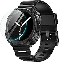 Goton Rugged Band for Samsung Galaxy Watch 8 Ultra Case with Band & Screen Protector for Galaxy Watch 8 Ultra Soft Silicone Strap with Rugged Protective Cover for Men - Black