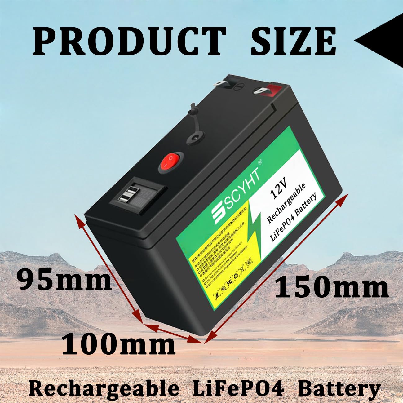 Batería de Litio 12V 20Ah 15Ah Batería LiFePO4 10Ah Baterías extraíbles Baterías Recargables para energía Solar para Motor 100W a 250W con Cargador y Puerto USB