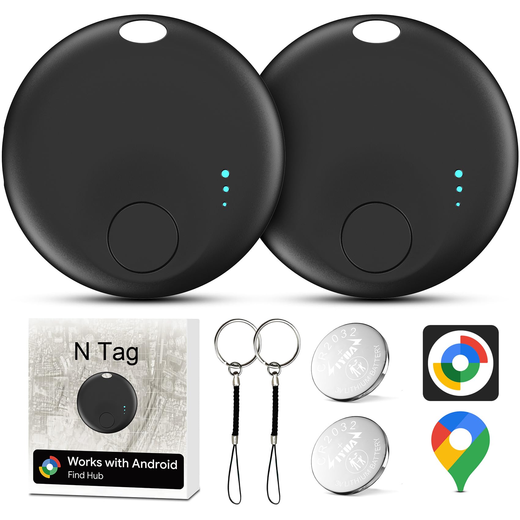 Air Tracker Android, 2 PCS Smart Tracker Localizzatore Chiavi Compatibile con Trova Dispositivo(Solo Android), Bluetooth Tracker Tag Compatibile per Portafogli,Chiavi,Zaini (Nero)