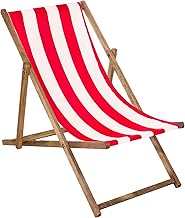 SPRINGOS Folding Garden Sun Lounger Garden Chair Impregnated Wood Folding Camping Sun Lounger Beach Chair Beech Wood Stripes White/Red