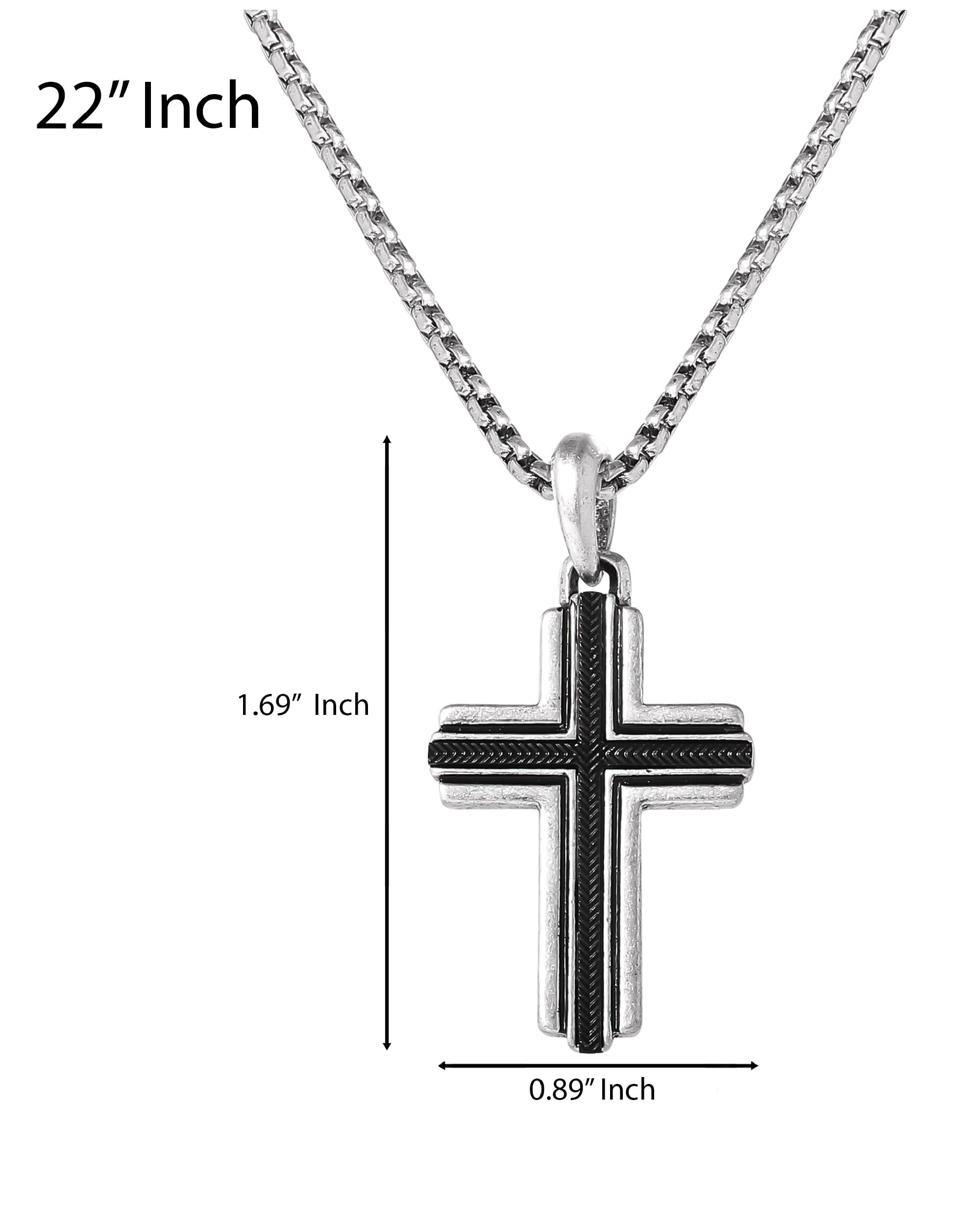 Lucky Brand Stainless Steel Cross Necklace for Men 24", Two-Tone Pendant Necklace