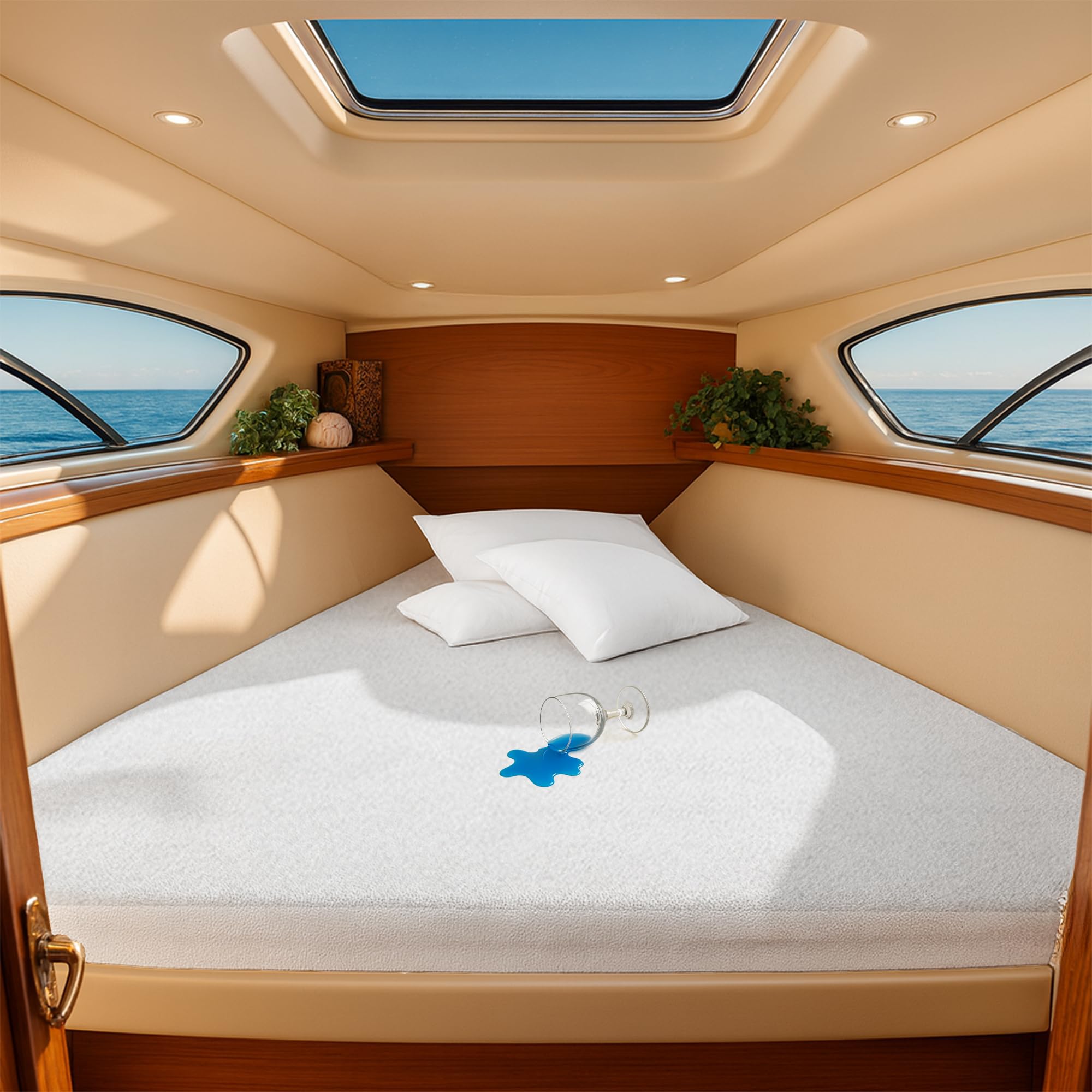 SGI Bedding Waterproof XL V Berth Mattress Protector 102" Head x 82" Length x 30" Foot – 15" Deep Pocket, 360° Fitted Style Mattress Pad Cover, Soft