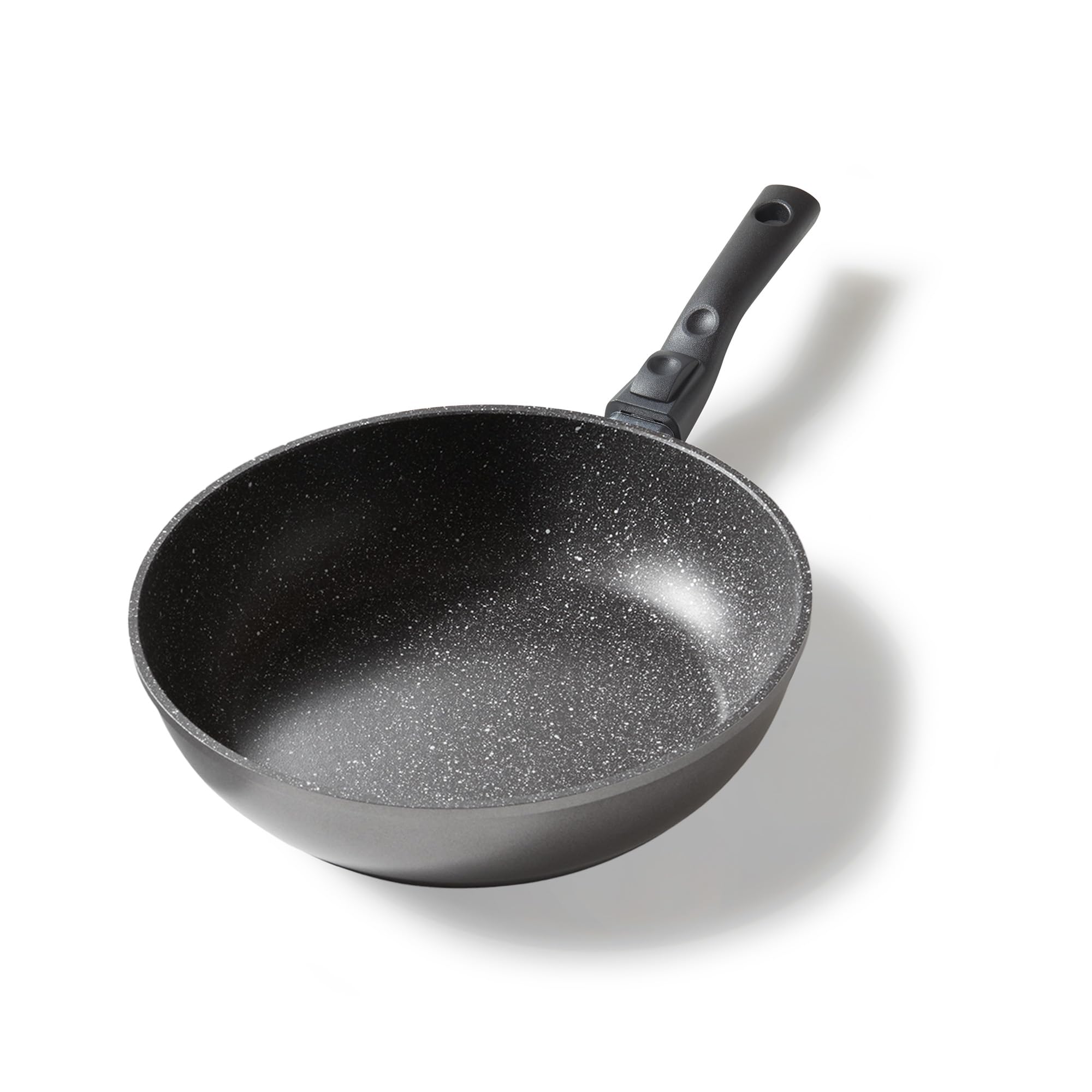 STONELINE Flex Made in Germany Schmorpfanne 24 cm, hoher Rand, mit abnehmbarem Griff, hohe Pfanne für öl- und fettfreies Braten, antihaft beschichtet mit echten Steinpartikeln, Induktion