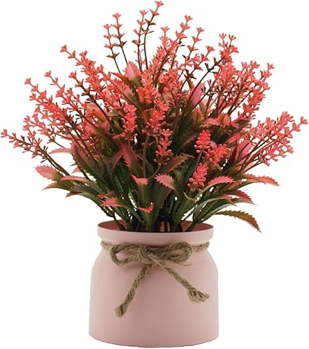 Set of 4 Mini Artificial Plants with Pot, Lavender and Star Flowers in Pastel Ceramic Pot, Easy-Care Decoration for Desk and Windowsill, Multiple Styles Available (Artificial Flower Pot, A)
