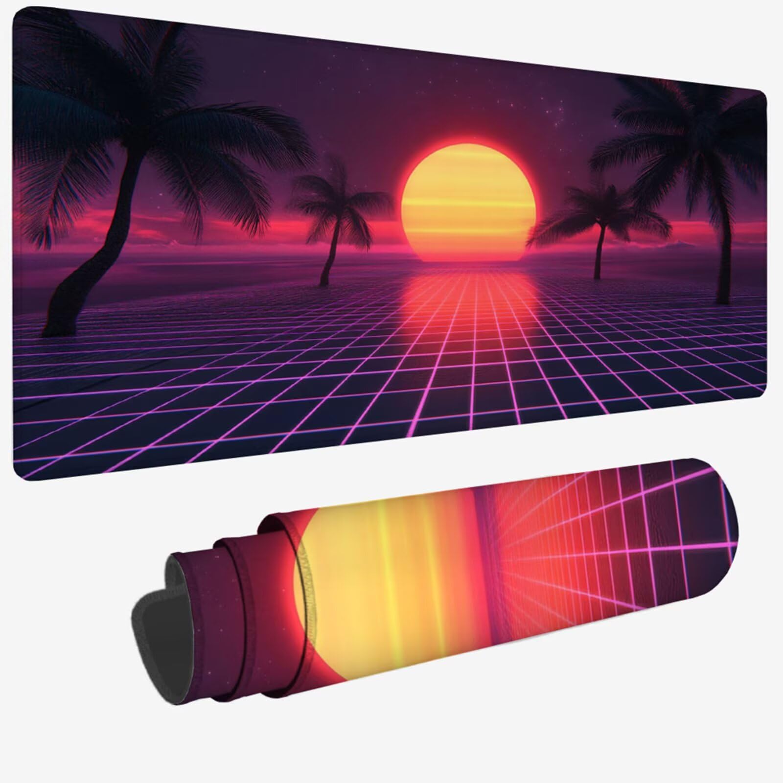 Podkładka pod mysz XXL 1200 x 400 x 3 MM, fioletowa duża podkładka pod mysz z wodoodporną i antypoślizgową podkładką pod mysz z zachodem słońca pod ręką zszyte krawędzie, poprawia precyzję i szybkość