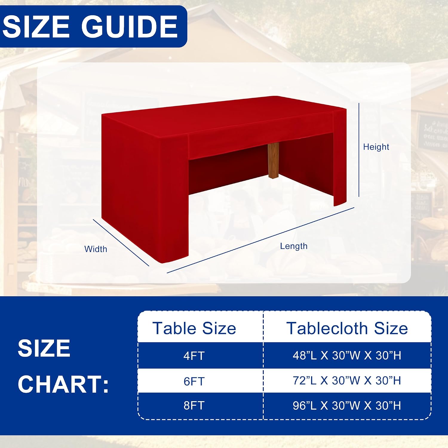 Hiasan Red 8 ft Open Back Fitted Tablecloth, 1 Pack image 5