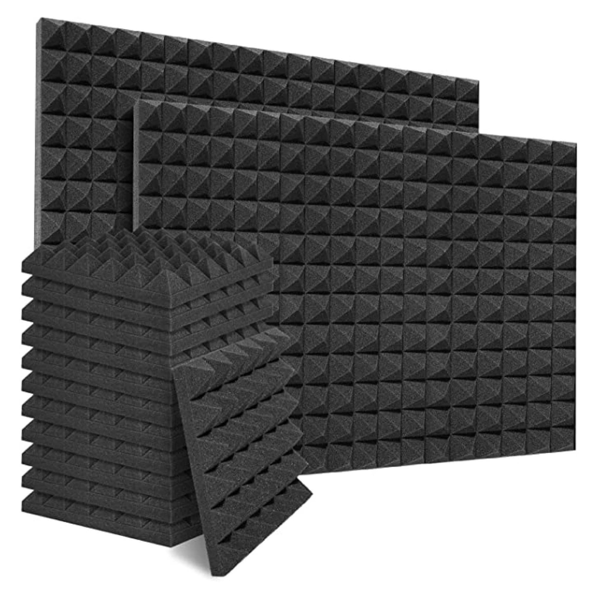 YGM Acoustic Foams® Pyramid Acoustic Panels 12" X 12" X 2", 38 Kg/m³ Premium Grade Studio Noise, Echo Reduction and Absorption, 3D Structure (Charcoal Black) (Set of 5)