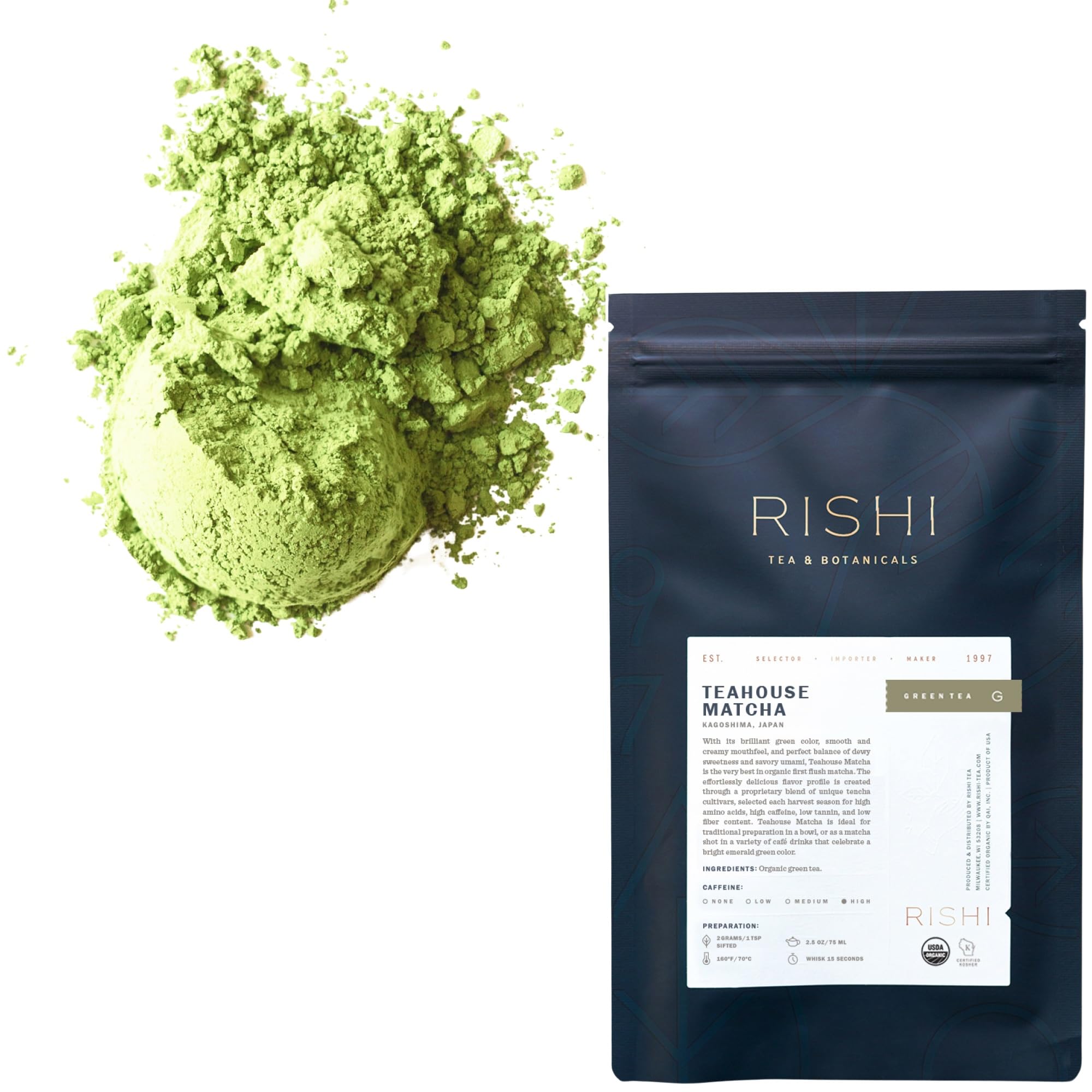 Rishi Tea Teahouse Matcha Powder - Organic Japanese First Harvest Ceremonial Grade Matcha Green Hot or Iced -