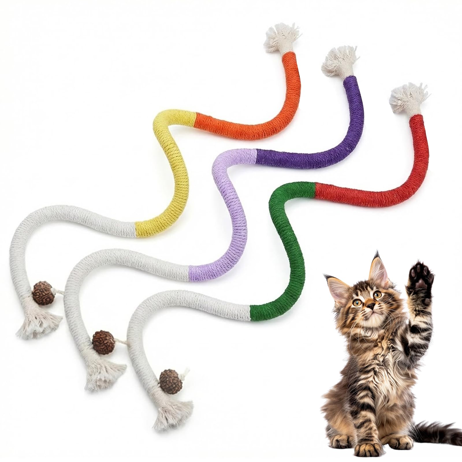 Oavie Natural Catnip Chew Rope - 3 Pack 27" Kitten Teething Toys, Interactive Cat Nip Toys for Indoor Cats & Kittens, Dental Health, Stress Relief, Cat Products