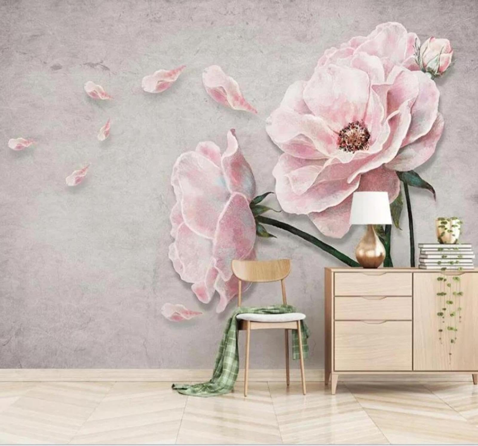 Tzxztt Minimalist Hand Drawn Elegant Rose Beautiful Modern 3D Wallpaper Premium Textured Silk Neutral Tones Material Ideal for Living Room Bedroom-430cm×300cm